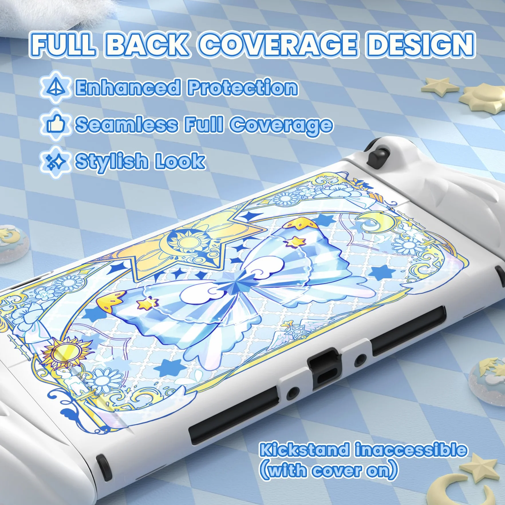 PlayVital Etui na Konsolę do Switch 2 Akcesorium z Silikonowymi Osłonami Joycon & Nakładkami na Joysticki do Switch 2,Dockowalne Ochronne-Biały, Styl Magiczne Skrzydła