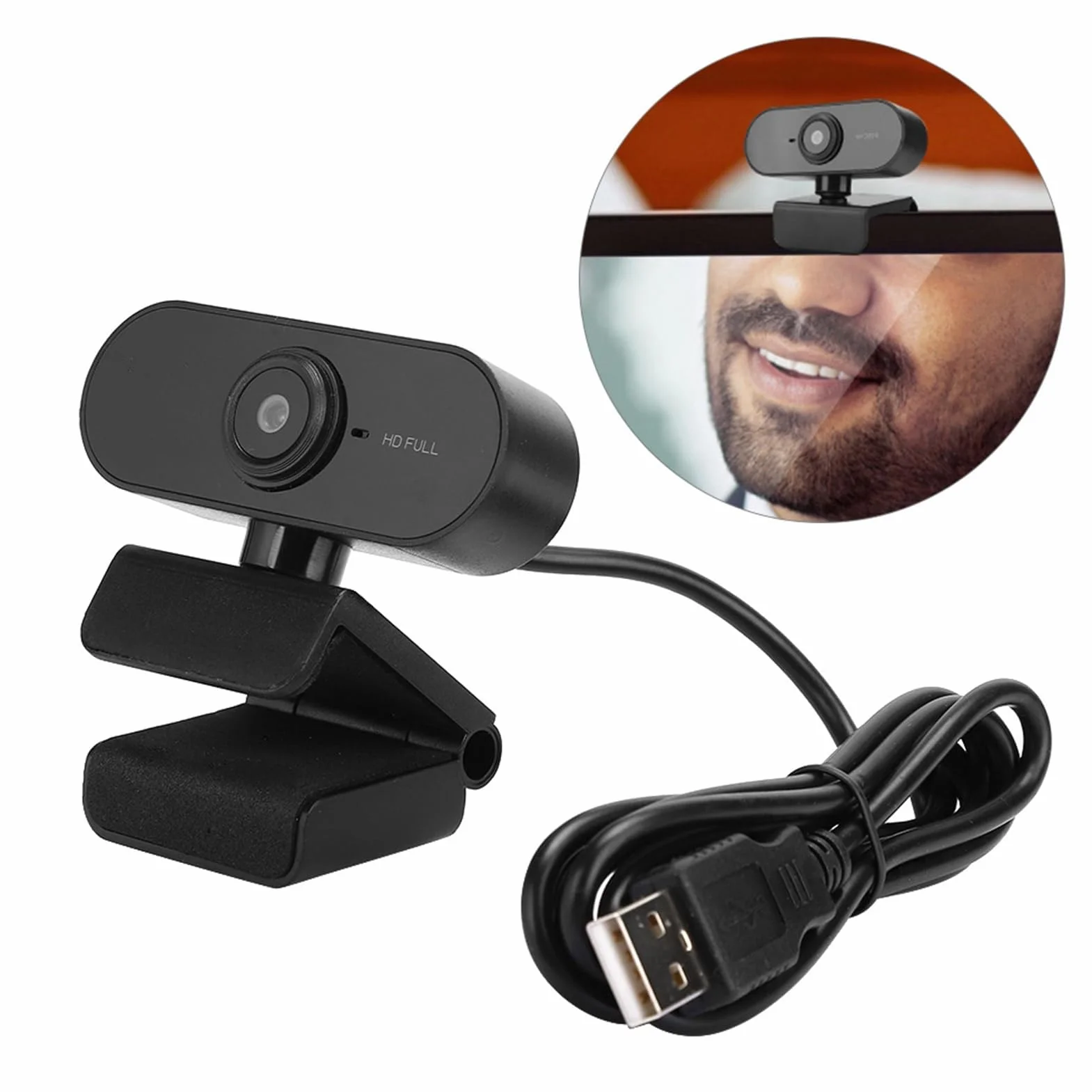 Kamera internetowa o wysokiej rozdzielczości HD 1920x1080 z wbudowanym mikrofonem, przenośna kamera internetowa ze sterownikiem USB 2.0 do komputerów i laptopów, obrotowa kamera internetowa o 360 ° do transmisji na żywo (czarna)