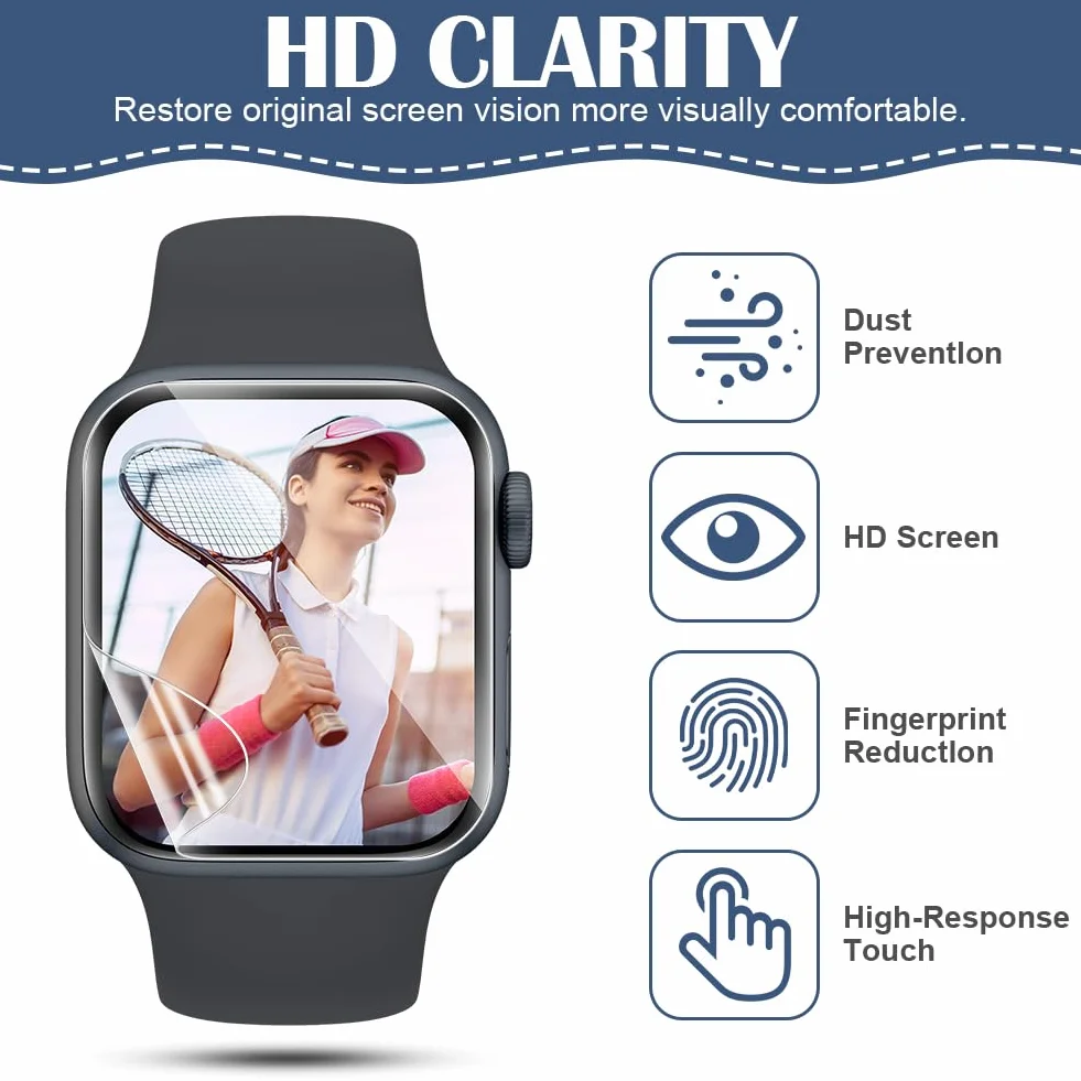 OFFCUP Ochraniacz Ekranu Apple Watch, 6-pak folii TPU do iWatch Series 9, 8, 7, 45 mm, odporna na zarysowania HD, przezroczysta, elastyczna, łatwa instalacja, bez pęcherzyków powietrza, 45 mm