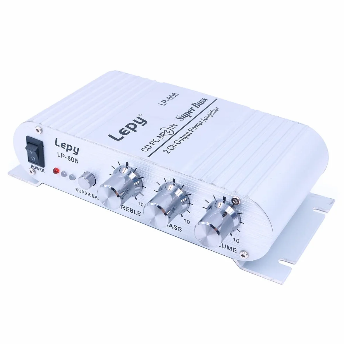 DollaTek LP-808 12 V MiNi przenośny przewodowy wzmacniacz HiFi z zasilaczem 3A do telefonu samochodowego w domu - srebrny