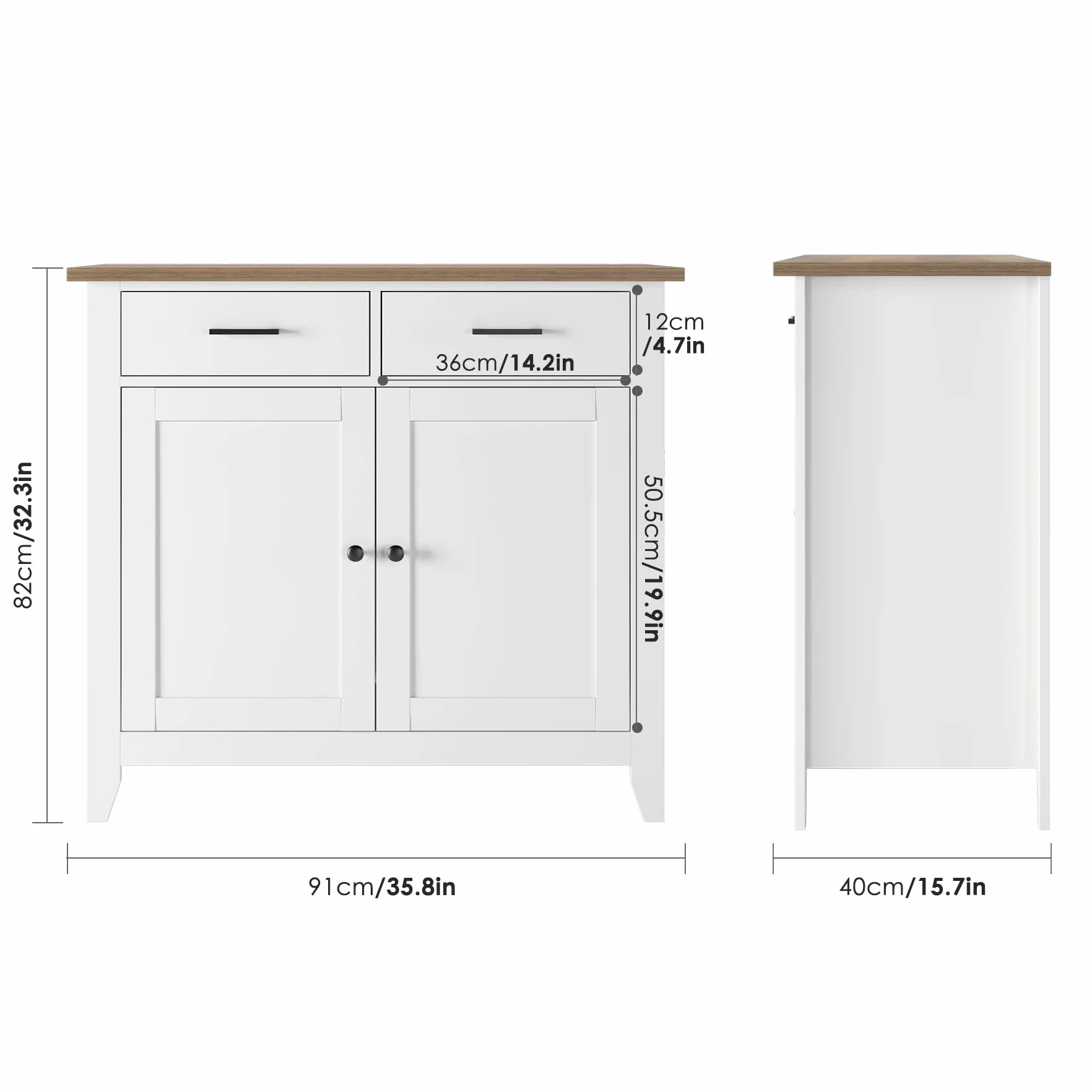 HOCSOK kredens szafka kuchenna 2 szuflady 2 drzwi blat roboczy drewno 82 x 40 x 91 cm