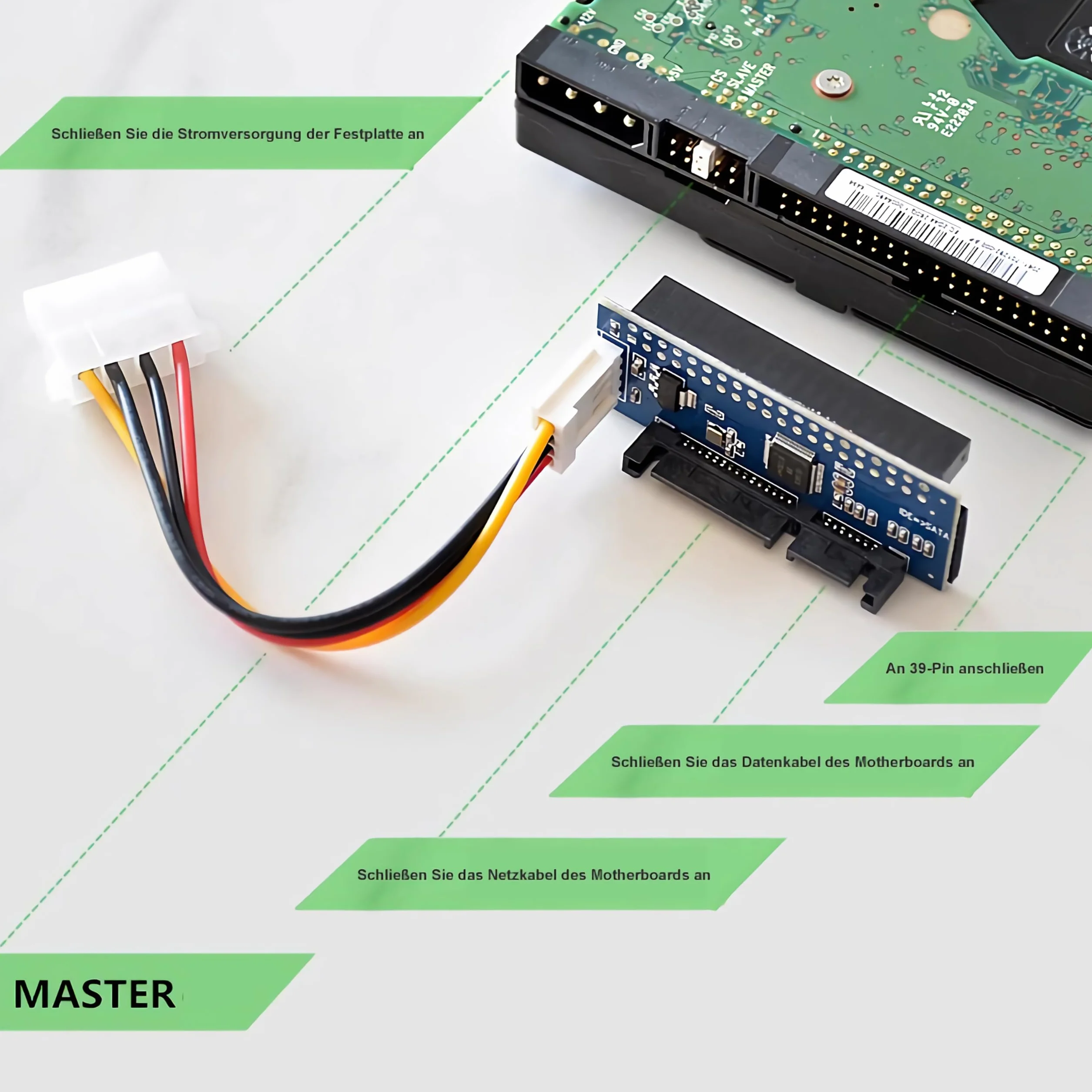 F40S konwerter IDE/PATA na SATA, dysk twardy 40-pinowy IDE do gniazda SATA, konwerter PCBA