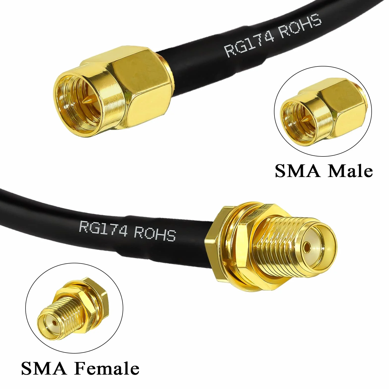 TUOLNK RG174 SMA kabel koncentryczny SMA męski na SMA żeński kabel koncentryczny RF 3,3 stopy (1 m) 3 szt. Adapter SMA Radio Ham, antena 3G 4G LTE, sprzęt SDR, ADS-B, GPS