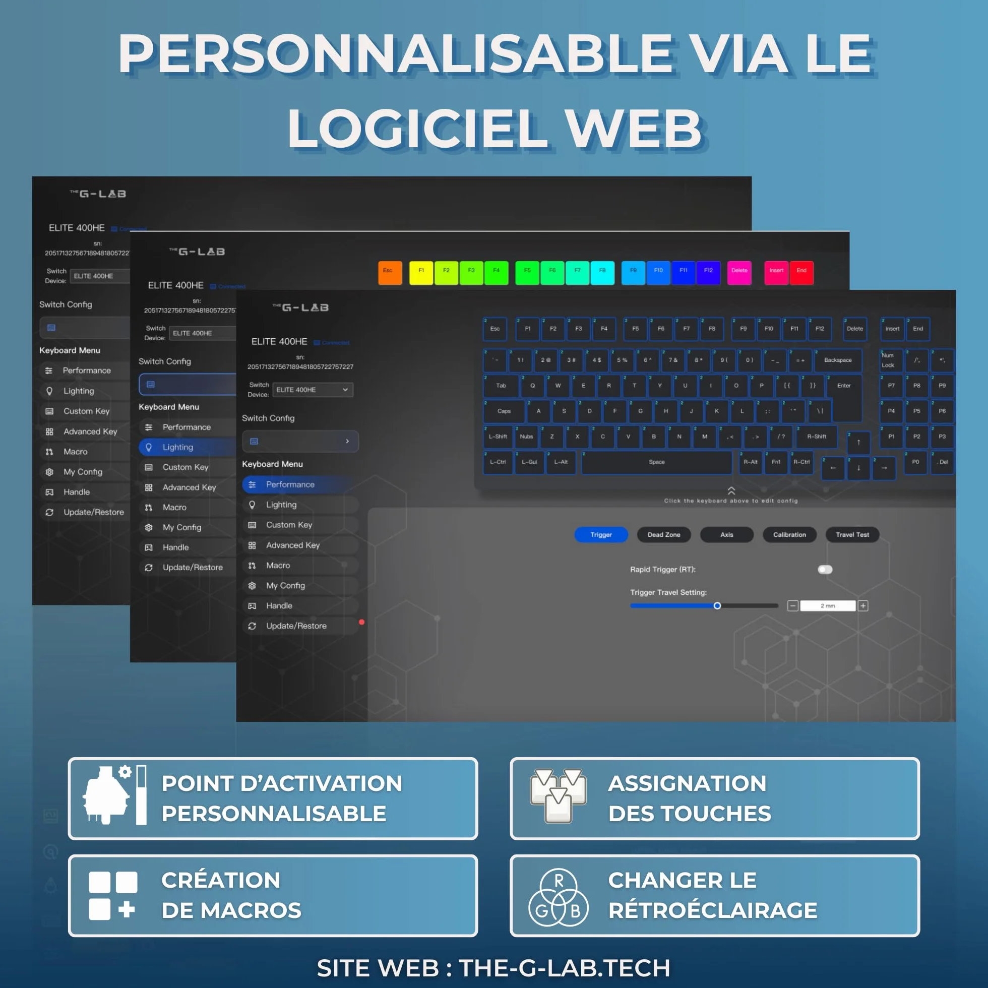 The G-Lab - KEYZ Elite 300 HE Black - Magnetyczna Klawiatura Gamingowa Hall Effect 75% AZERTY FR, Przewodowa USB, 8000Hz Rapid Trigger, Regulowana Aktywacja 0,01mm, PBT Hot-Swap, RGB i Makra - Win/Mac