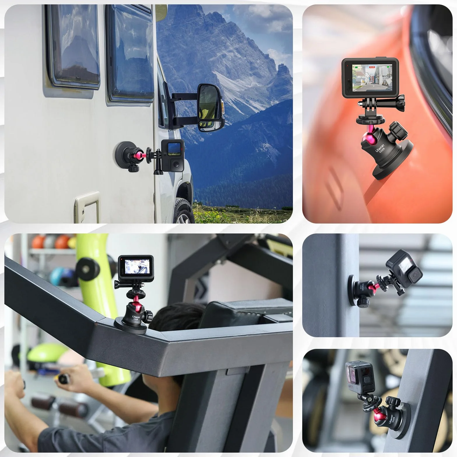 ULANZI Magnetyczny uchwyt do kamery sportowej, mocny uchwyt magnetyczny z głowicą kulową obracaną o 360° i wbudowanymi 6 magnesami, kompatybilny z Gopro Hero 13/12/11/10, DJI Osmo Action Osmo Nano