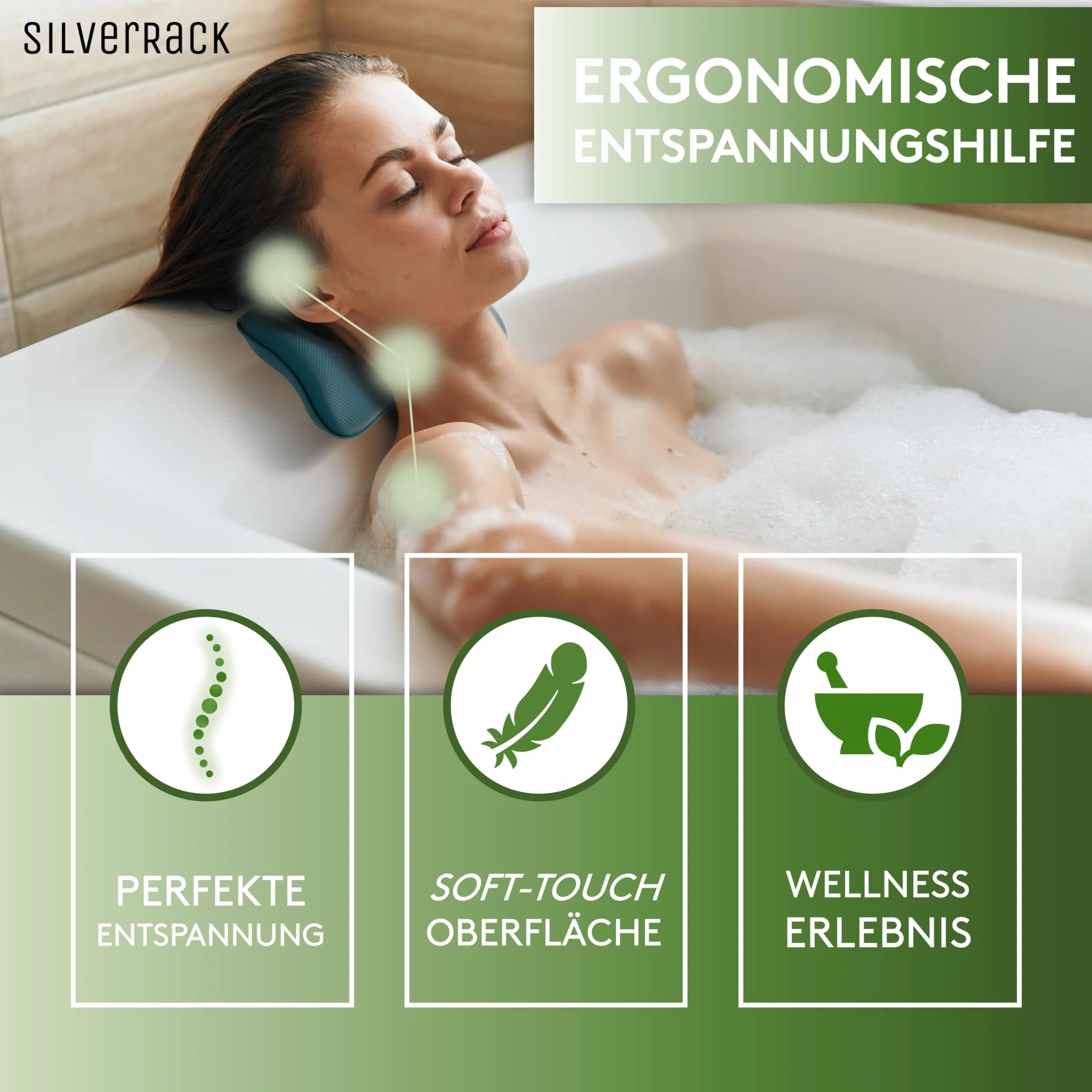 SilverRack Poduszka do wanny premium, kolor petrol – poduszka do wanny – poduszka do wanny z przyssawkami – poduszka pod kark i zagłówek z hydromasażem – akcesoria do wanny – Bath Pillow Spa