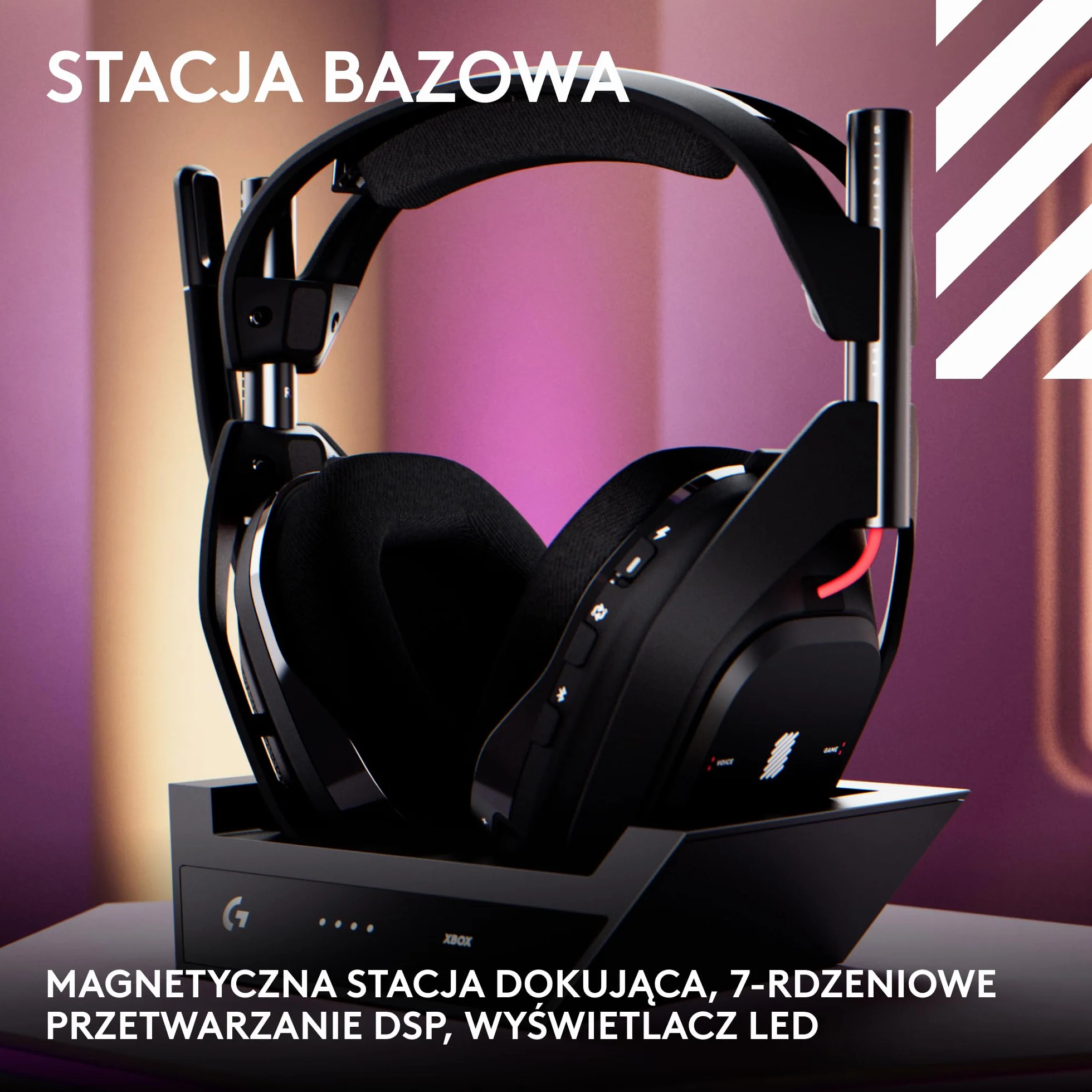 Logitech G Astro A50 + stacja bazowa (5. generacja), PRO-G GRAPHENE, przełączanie 3 systemów, USB-C do Xbox, PS5, PC/Mac lub Nintendo Switch, Bluetooth — Czarny
