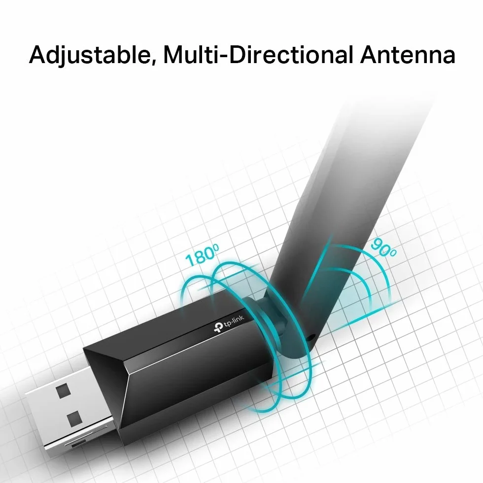 TP-Link Archer T2U Plus – Adapter WiFi USB, Podwójne Pasmo AC600, 2,4 GHz 150 Mb/s + 5 GHz 433 Mb/s, Szyfrowanie WPA3, kompatybilny z Windows 10/8.1/8/7/XP i Mac OS X)
