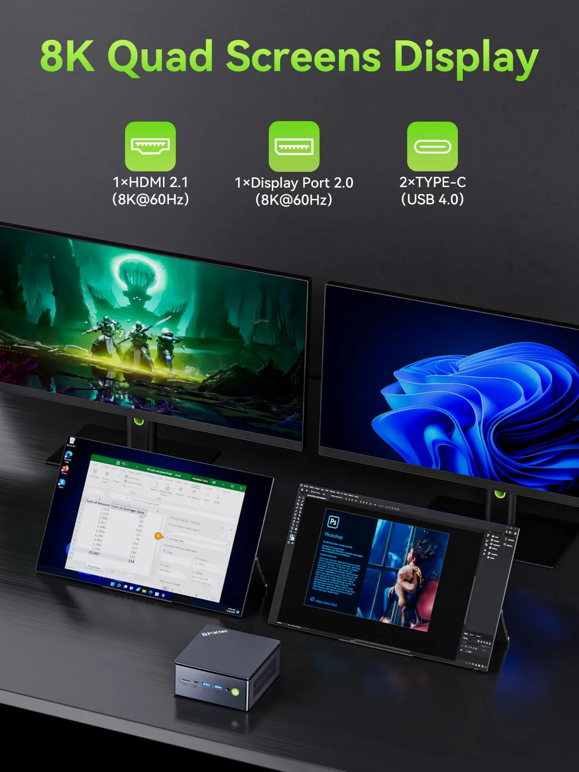 GMKtec Mini PC Gaming, M7 AMD Ryzen 7 PRO 6850H (8C/16T 4.70Ghz) Dual NIC LAN 2.5G Desktop Computer, 16 DDR5 RAM + 512GB Hard Drive PCle SSD, Dual USB4, HDMI 2.1, USB-C, Micro Computer