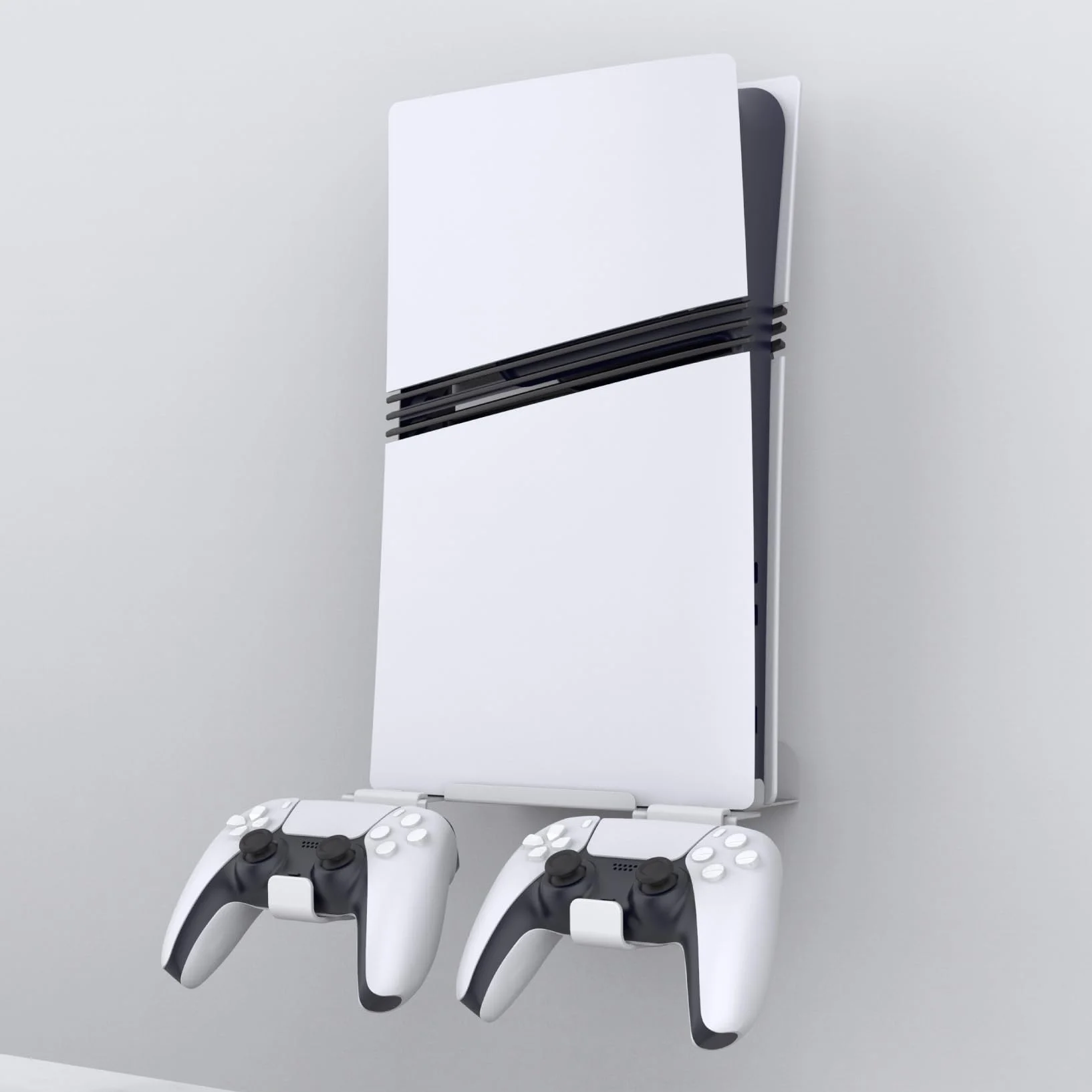 Podstawa uchwytu ściennego z uchwytem na kontroler, stojak ścienny do PS5 Pro/PS5 Slim Digital Edition i Disc Edition, uchwyt na konsolę, montowany na ścianie, stojak do gier (biały)