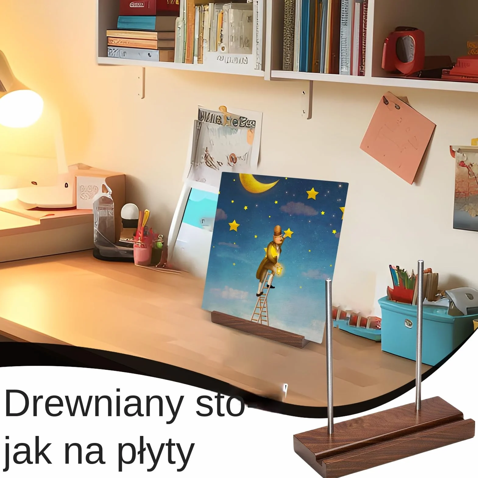 Drewniany uchwyt płytowy półka na płyty winylowe 20x9x20cm