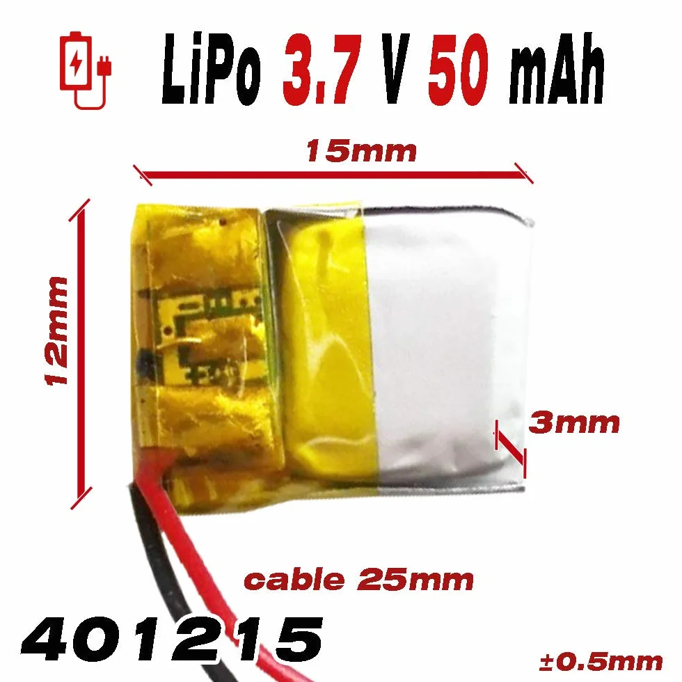 Bateria 401215 LiPo 3.7V 50mAh 0.185Wh 1S 5C Liter Energy Battery Akumulator dla Elektroniki ładowalny litowy polimerowy telefon - Nie nadaje się do sterowania radiowego 17x12x4mm (50mAh|401215)