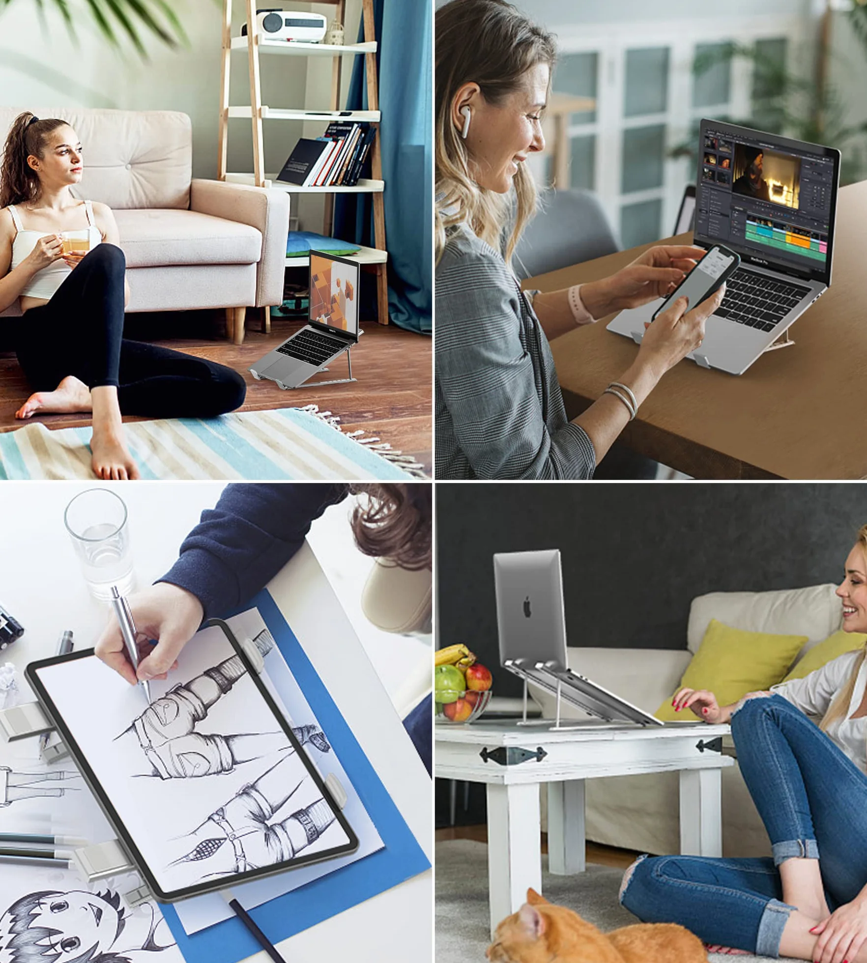 BHHB Stojak na laptopa, 6-poziomowa regulacja wysokości, stojak chłodzący z wentylowanego aluminium, kompatybilny z MacBook, HP, iPad, 9-17 cali (srebrny)