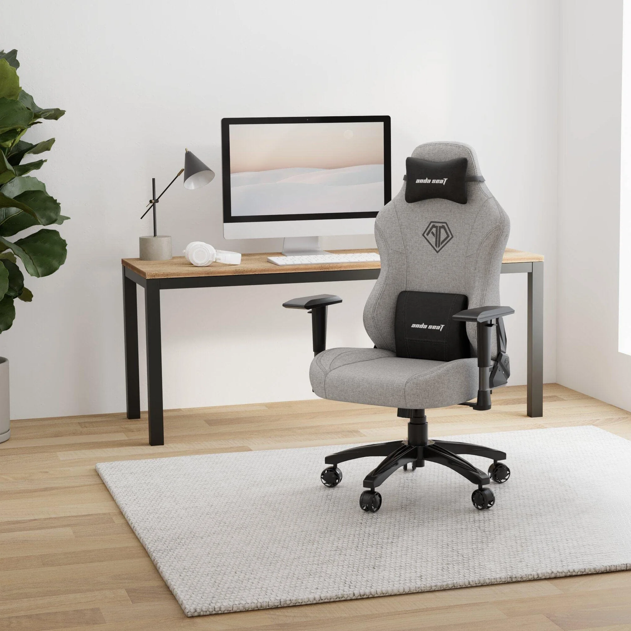 AndaSeat Phantom 3 Series Premium krzesło biurowe dla graczy, szara tkanina, głębokość siedziska 52 cm