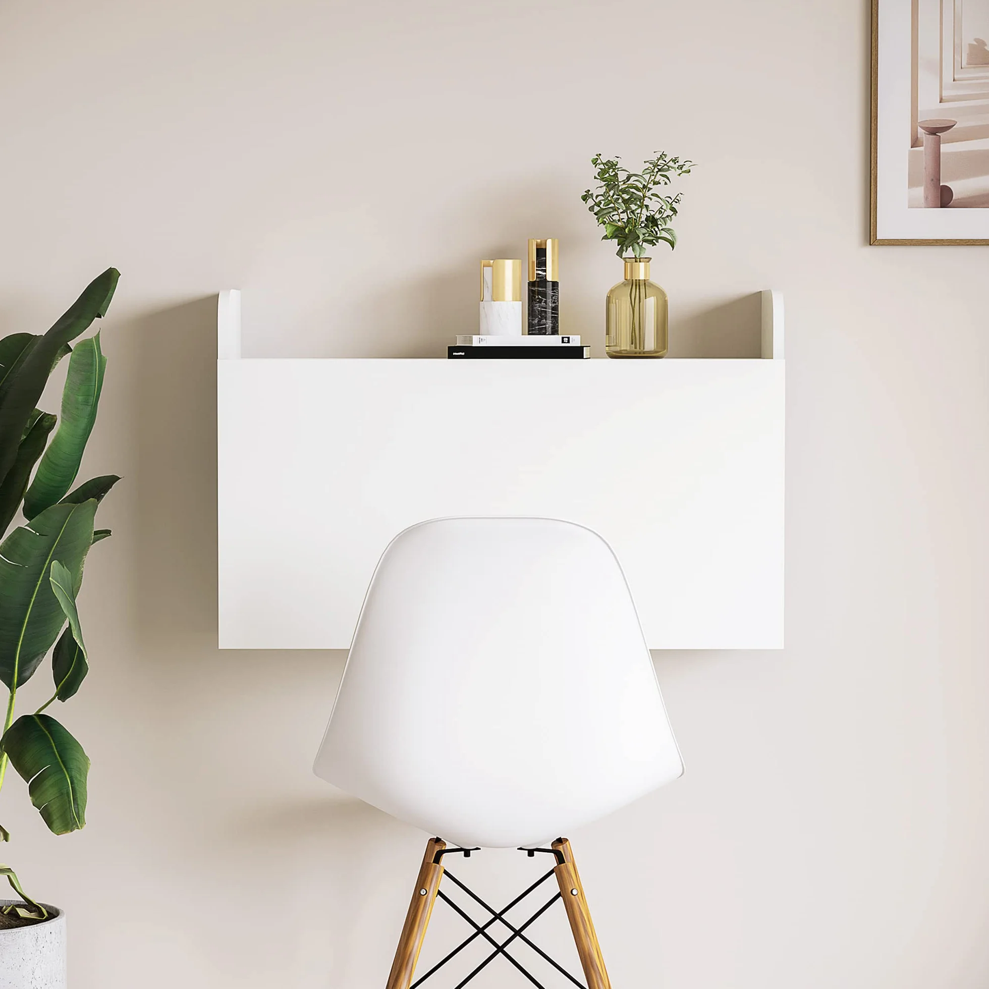 HOMCOM Stół ścienny składany biurko z półkami 77x20x41 cm biały