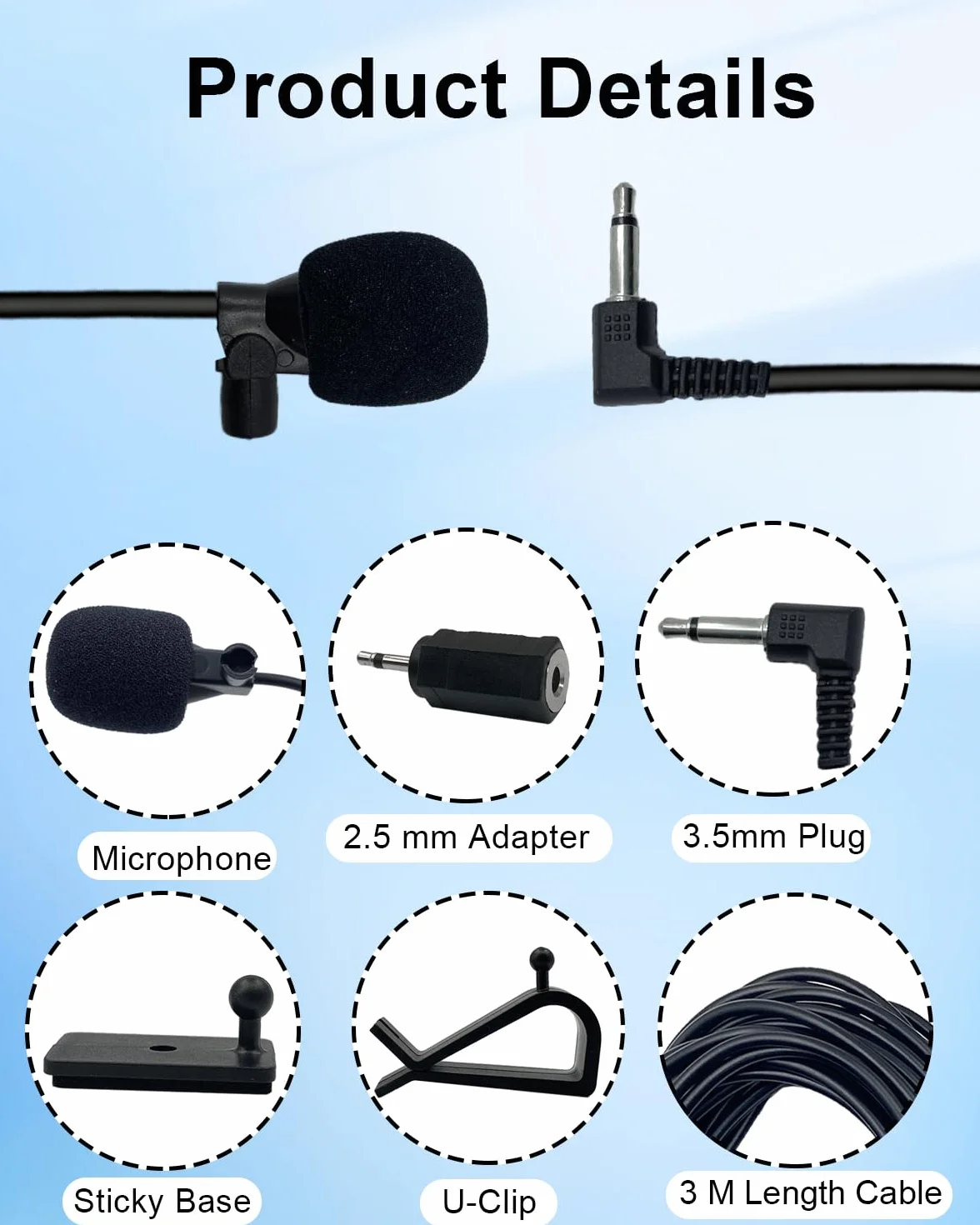 Mikrofon samochodowy 3,5 mm z adapterem 2,5 mm kompatybilny z JVC dla Kenwood dla Alpine dla Pioneer dla Jensen dla Boss Zewnętrzny mikrofon stereo GPS, DVD Kabel 3M