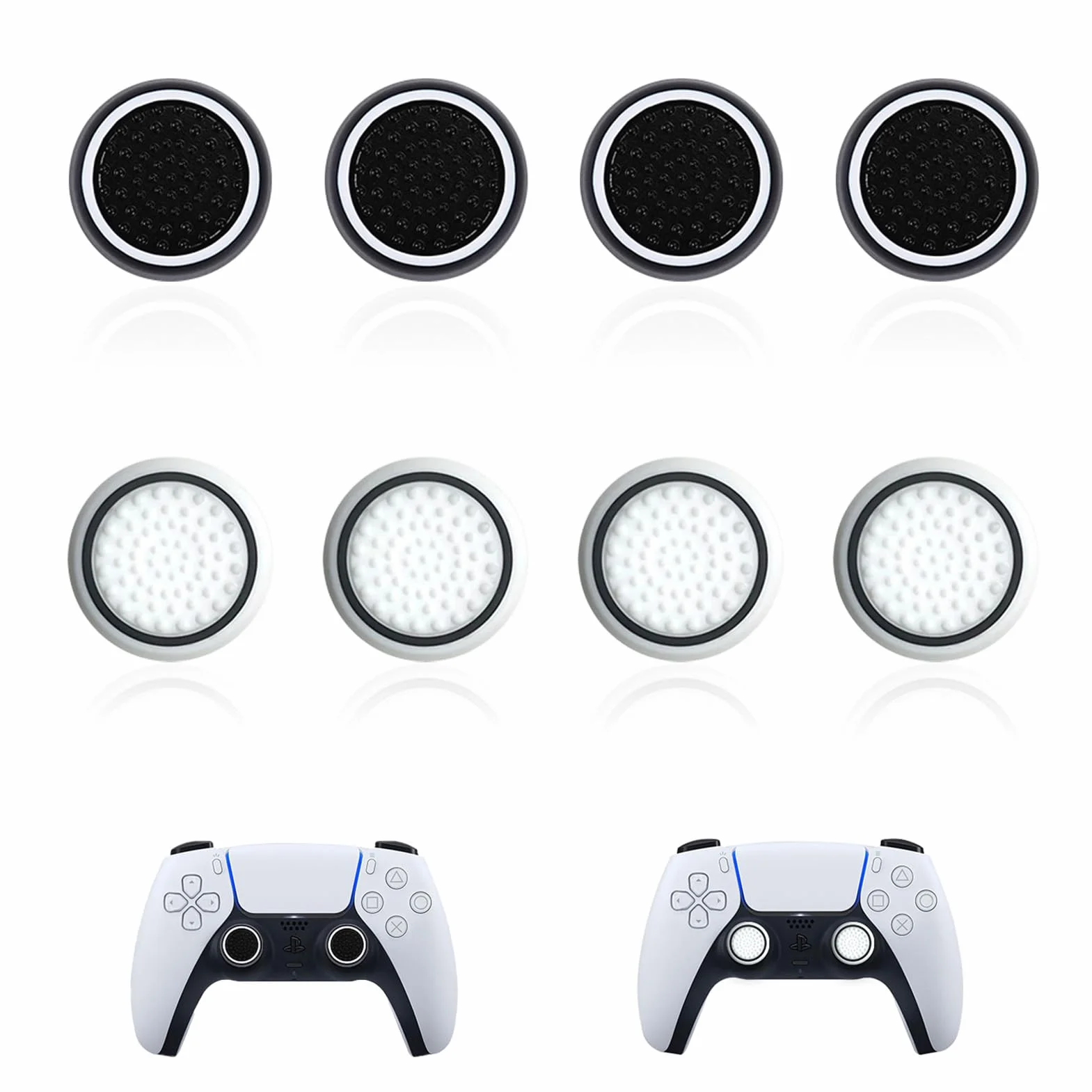 Dreamil Silikonowe nakładki na joysticka, 8 sztuk, antypoślizgowe nakładki na gamepad, wysokiej jakości materiał silikonowy, uchwyty na drążki kontrolera do PS5/PS4/PS3 (czarne/białe)
