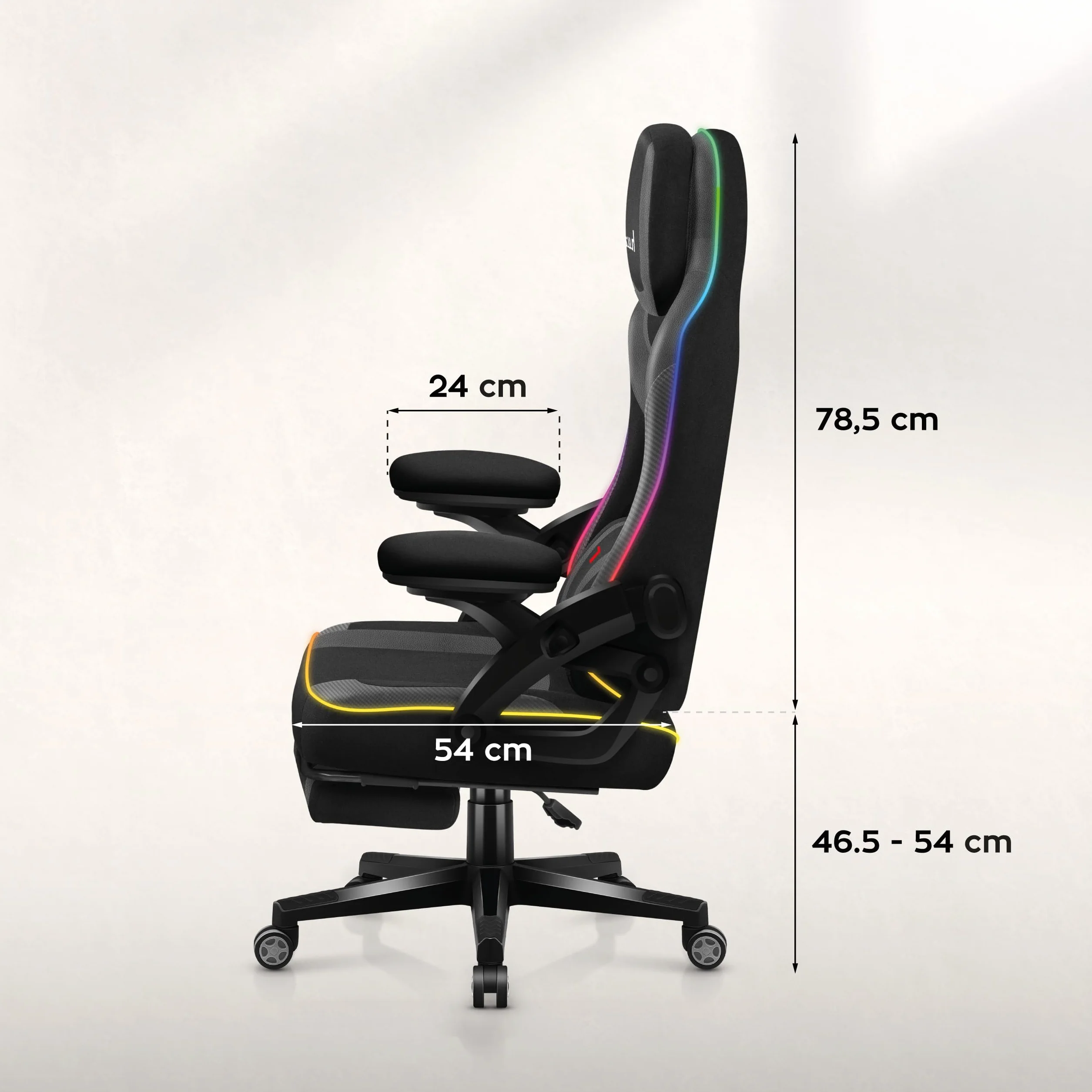 huzaro Force 4.6 RGB Black Mesh krzesło gamingowe LED, ergonomiczne, synchronizacja muzyki, podnóżek, funkcja przechylania, regulowany zagłówek, obciążenie 130 kg, materiał, kolor czarny