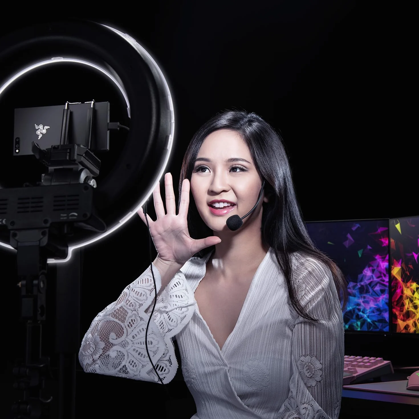 Razer Kiyo - kamera z transmisją przez USB (kamera fotograficzna przez USB, HD 720p, 60 FPS, kompatybilna z oprogramowaniem Open Broadcaster, Xsplit, autofokus, możliwość nagrywania) Czarny