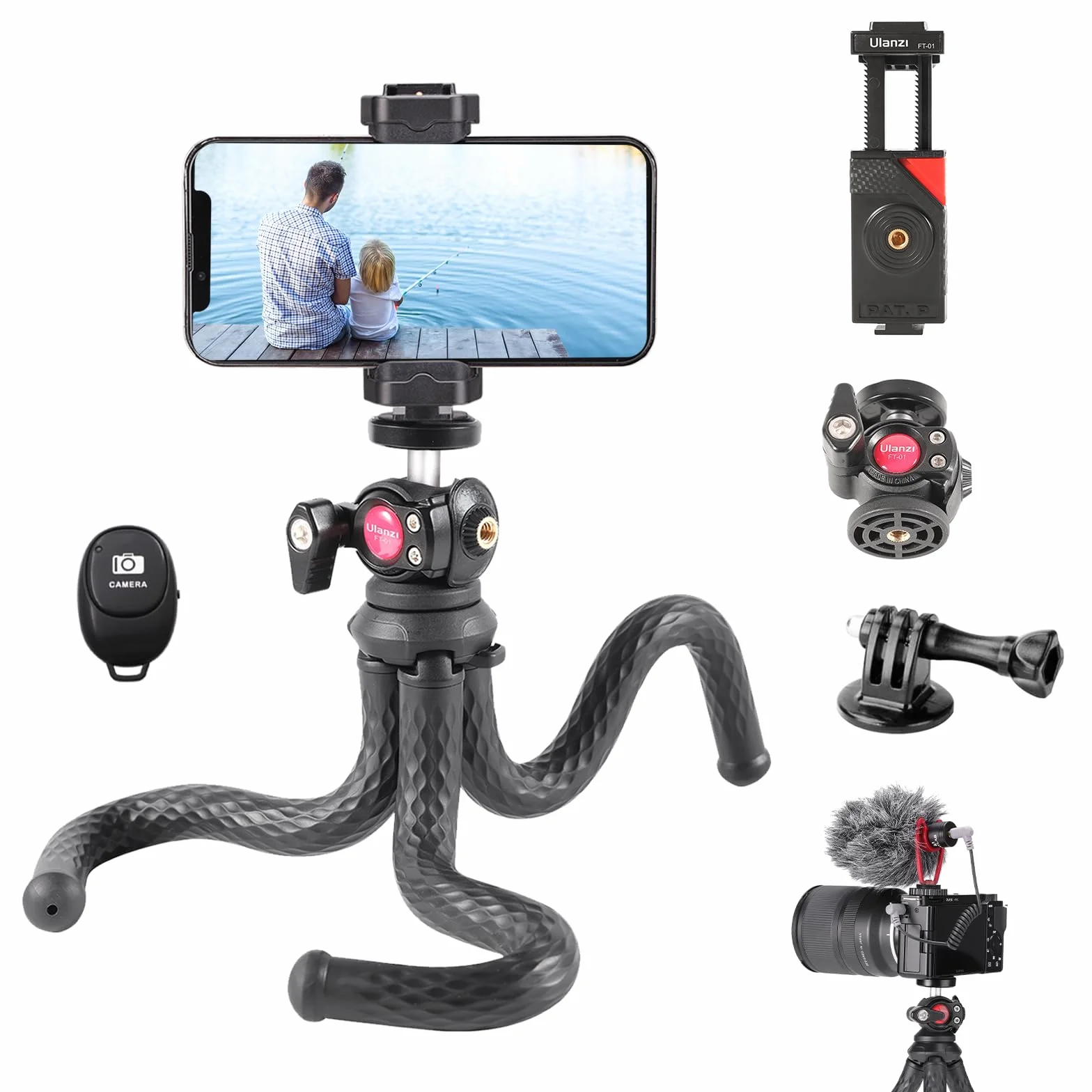 ULANZI FT-01 Elastyczny statyw do smartfona z pilotem Bluetooth, elastyczny mini statyw z uchwytem na zimny pazur, śruba 1/4" magiczne ramię, uniwersalny do iPhone'a 16 Samsung Canon Nikon Sony