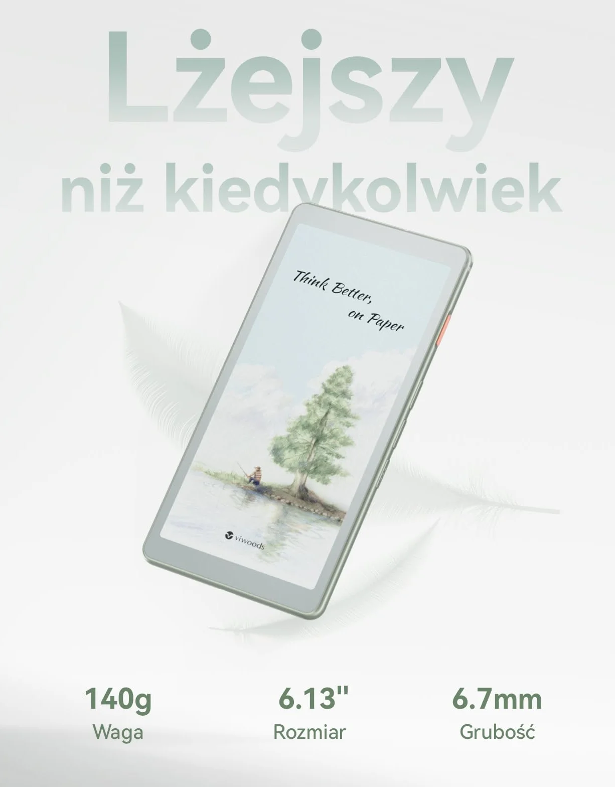 VIWOODS 6,13’’ AiPaper Reader C z kolorowym wyświetlaczem, czytnik e-booków E Ink z regulowanym ciepłym i zimnym światłem, ultracienki i lekki, zintegrowany z AI, 128 GB pamięci