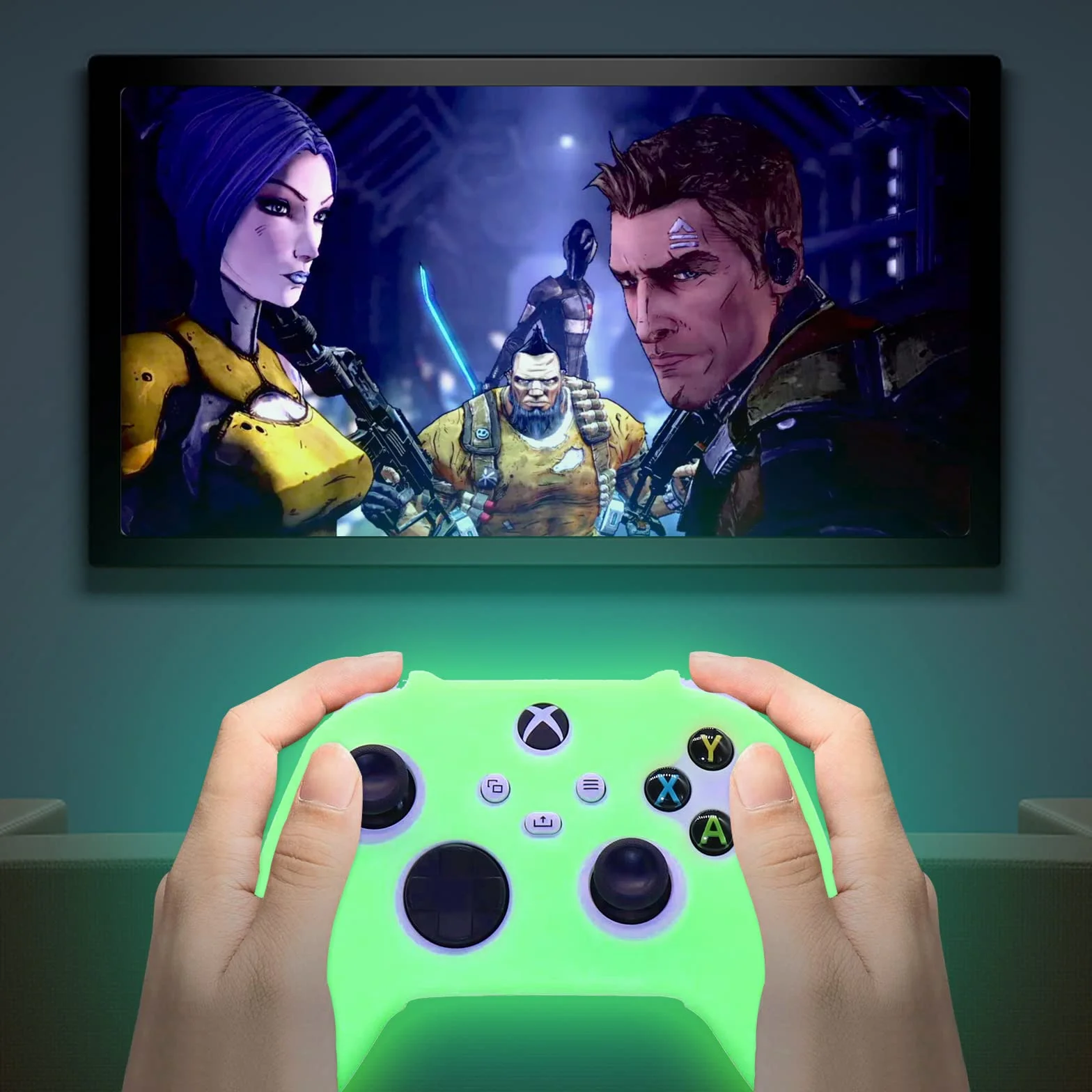Świecąca w ciemności silikonowa osłona do kontrolera Xbox Series X, antypoślizgowa miękka gumowa osłona do kontrolera Xbox Series S z 6 nakładkami na kciuk świecąca w ciemności.