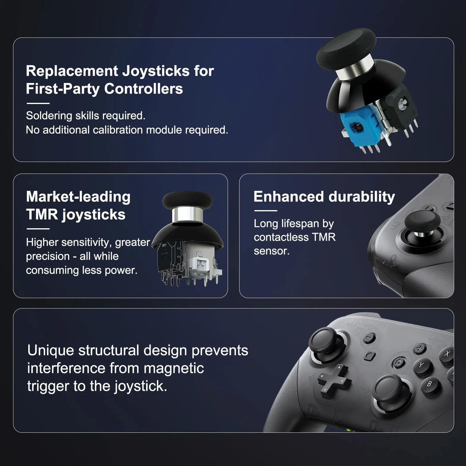 AKNES GuliKit Elektromagnetyczne Joysticki TMR dla kontrolera DualSense PS5 / DualSense Edge (PS5 Edge), Wymienne drążki z regulacją napięcia 720°, z 3 parami nakładek o różnych wysokościach