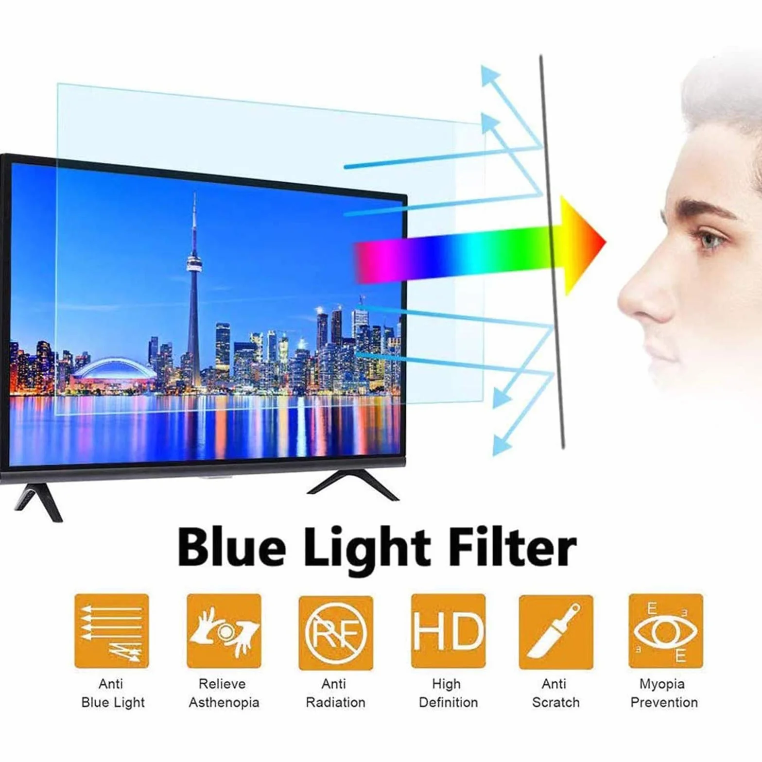 TGHY Niebieski filtr światła do monitora komputerowego o przekątnej 17-28 cali 5:4 16:9 16:10 monitor szerokoekranowy LED PC folia filtrująca ochrona przed promieniowaniem UV obciążenie oczu zawieszenie ramy, 21,5 cala 16:9