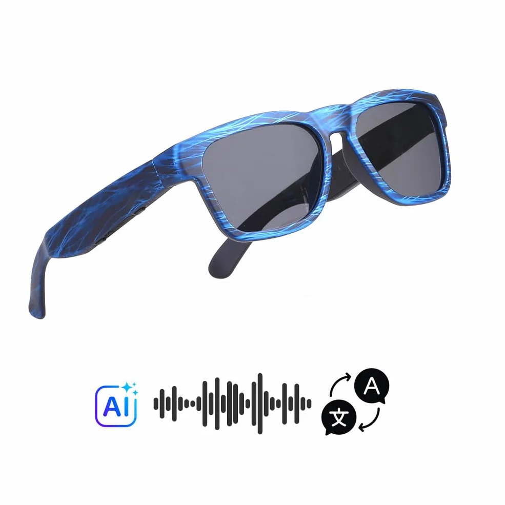 OhO sunshine Inteligentne okulary do tłumaczenia AI z głośnikiem Bluetooth z soczewką fotochromową do użytku na zewnątrz i wewnątrz, NIEBIESKI, Rozmiar Uniwersalny