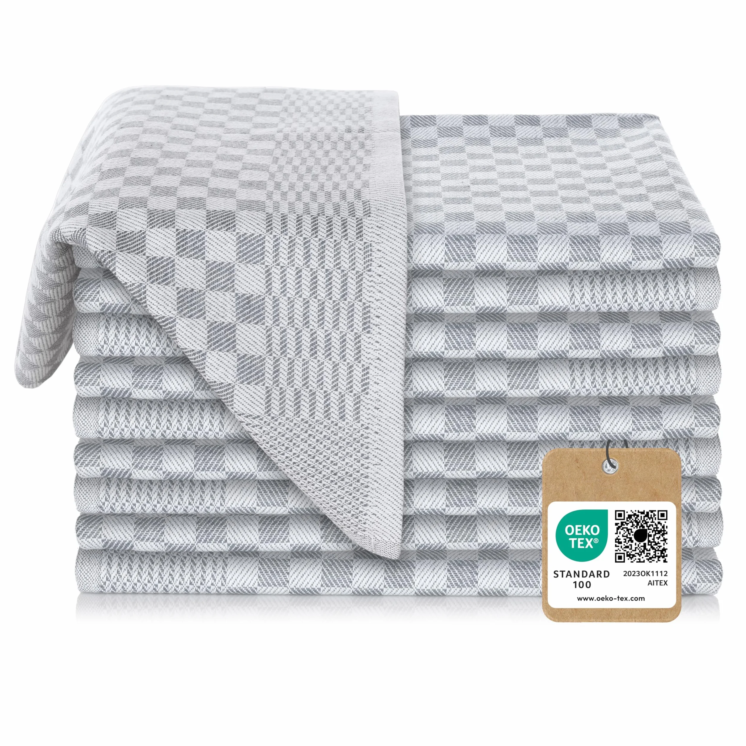 Vaily Ścierki do naczyń premium 10 sztuk – suche ściereczki ze 100% bawełny, super chłonne, certyfikat Oeko-Tex, 70 x 45 cm, szare