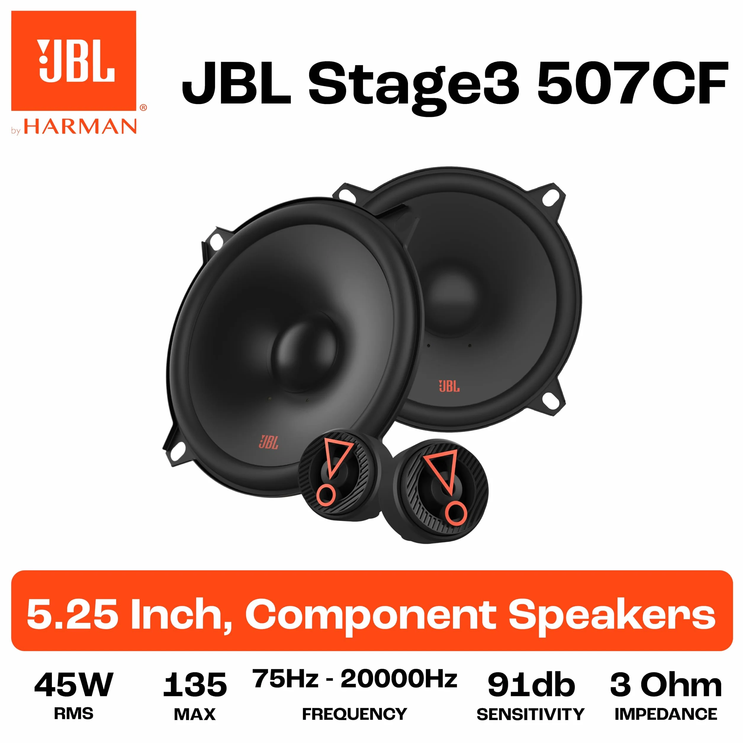 JBL Stage3 507CF głośnik samochodowy Harman Kardon 2-drożny system głośników samochodowych, 135 W Baffle Pro Sound 13 cm (130 mm) bez oddzielnych kratek i głośników wysokotonowych