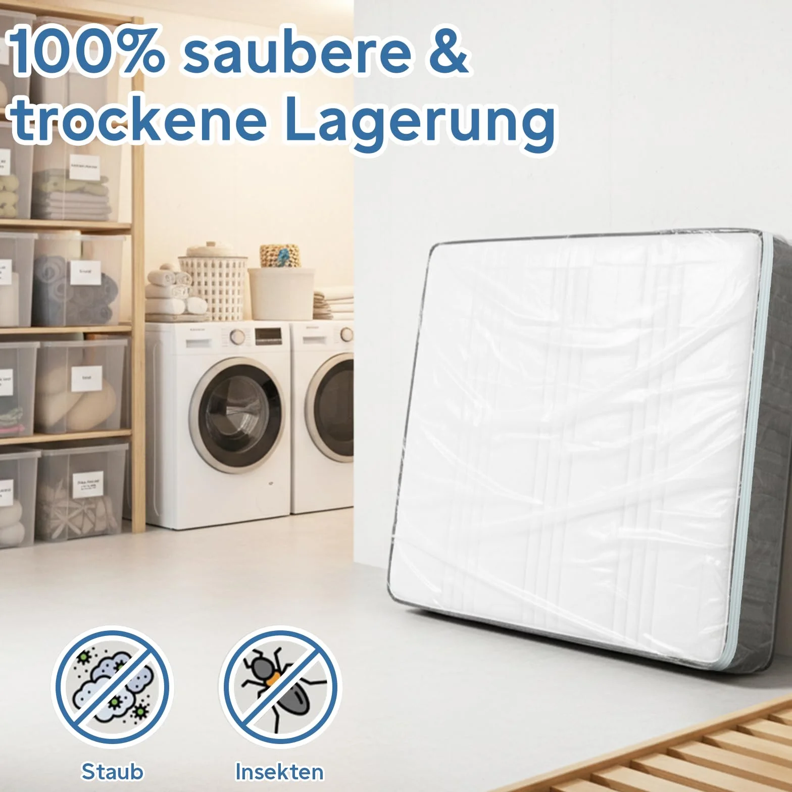 Pokrowiec na materac 180 x 200 cm, worek ochronny na materac do przeprowadzki i przechowywania, torba na materac z zamkiem błyskawicznym – wodoszczelna, odporna na rozerwanie, wielokrotnego użytku