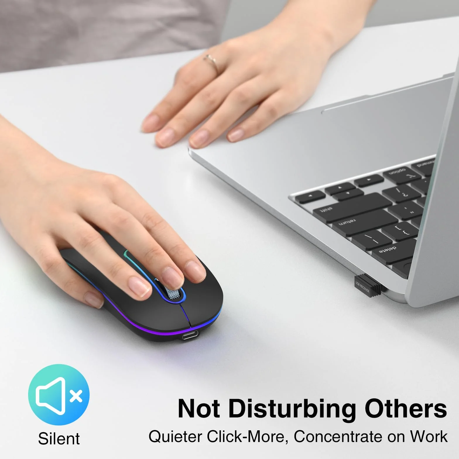 Cimetech Bluetooth Mouse Wireless (Bluetooth 5.1 + USB 2,4 GHz) LED Dual Tryb- Naładowane optyczne mysz radia biurowa dla laptopa MacBooka Air Pro, iPad, komputer.