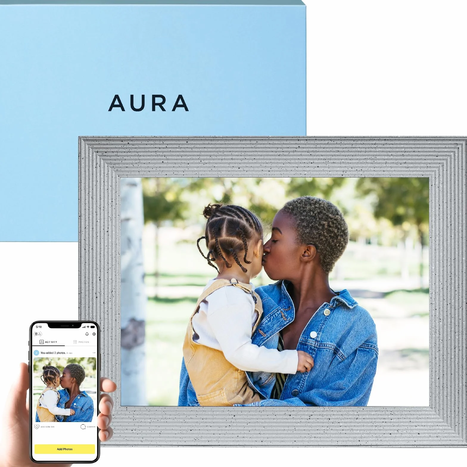 Aura Cyfrowa ramka na zdjęcia Mason Luxe 9,7-calowy ekran Wi-Fi 2K | Najlepsza cyfrowa ramka do zaoferowania | Wyślij swoje zdjęcia z telefonu | Szybka i łatwa instalacja dzięki aplikacji