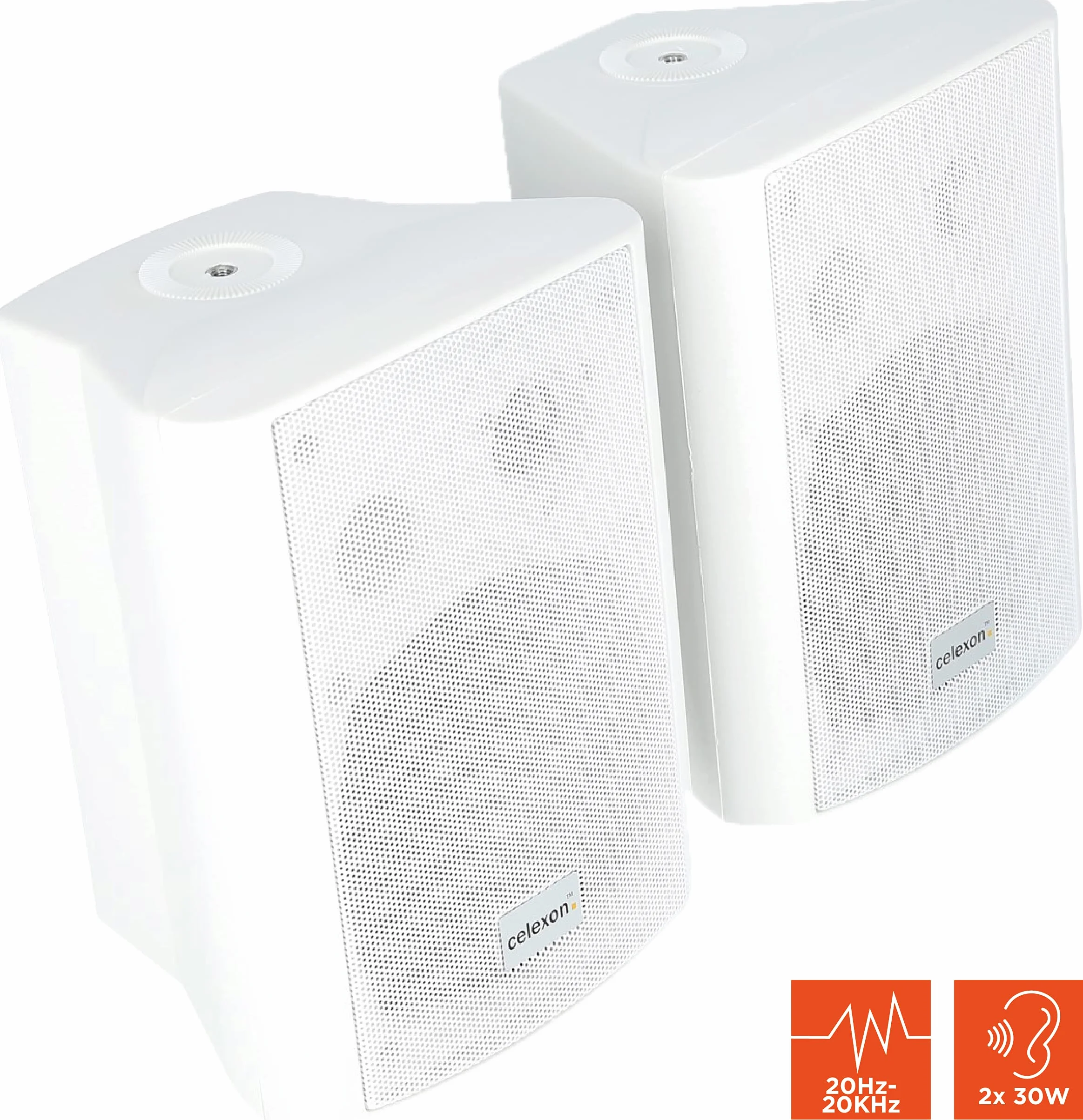 celexon Aktywny zestaw głośników biały - 2 x 30 W - wydajne głośniki audio - w zestawie uchwyt ścienny - głośniki do komputera, biura, sali konferencyjnej lub szkoły