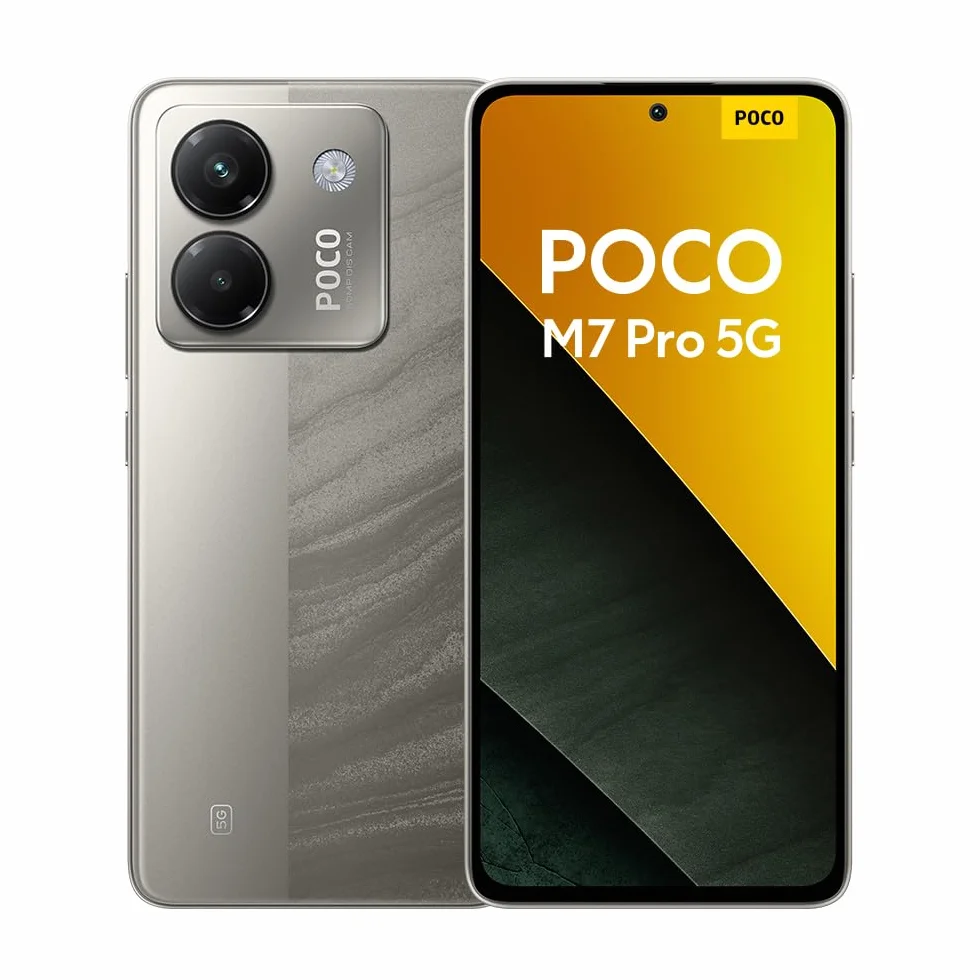 Poco M7 Pro Smartfon 5G, 12 + 256 GB, srebrny, przezroczysty aparat Sony 50 MP z OIS, bateria 5110 mAh, 45 W TurboCharge, 120 Hz, przyjazny dla oczu wyświetlacz AMOLED