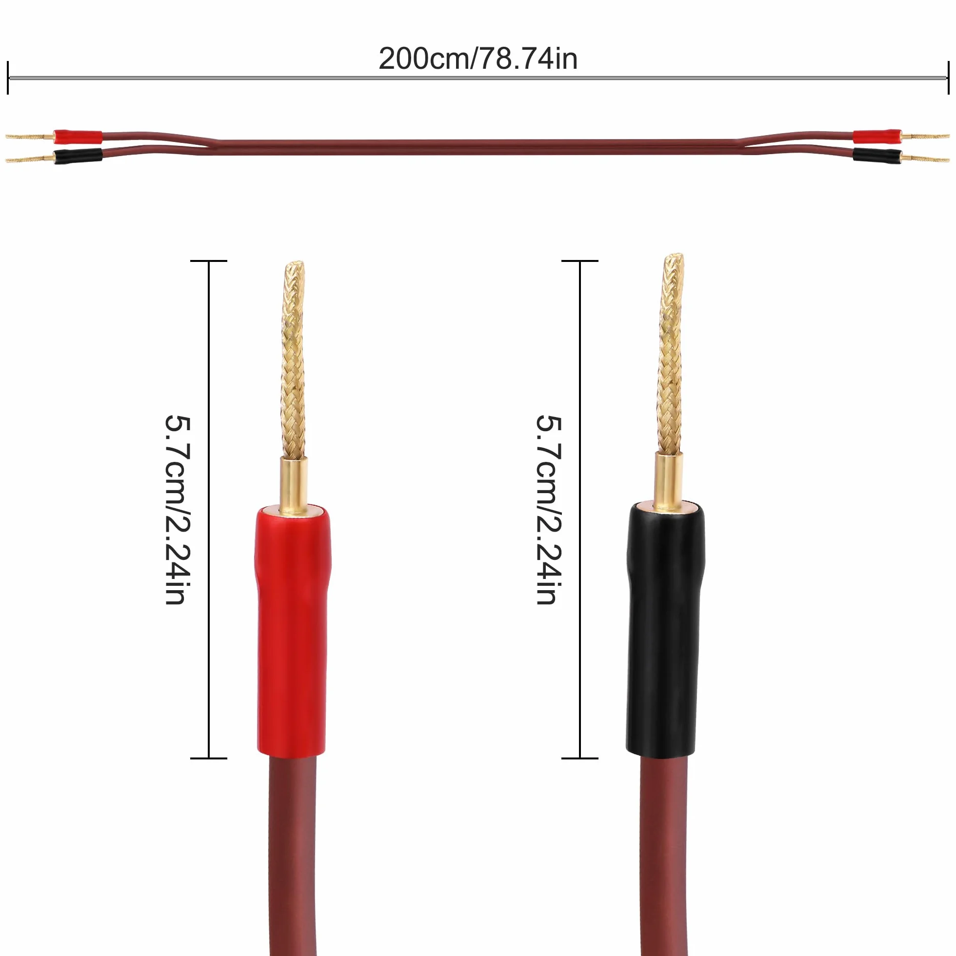 XMSJSIY Flex Pin Banane Kabel głośnikowy 14AWG HiFi Audio OFC spleciony terminal złocony w złoto wtyczka głośnikowa kabel audio głośnikowy do wzmacniacza systemu dźwiękowego - 2M / 6.56 stóp