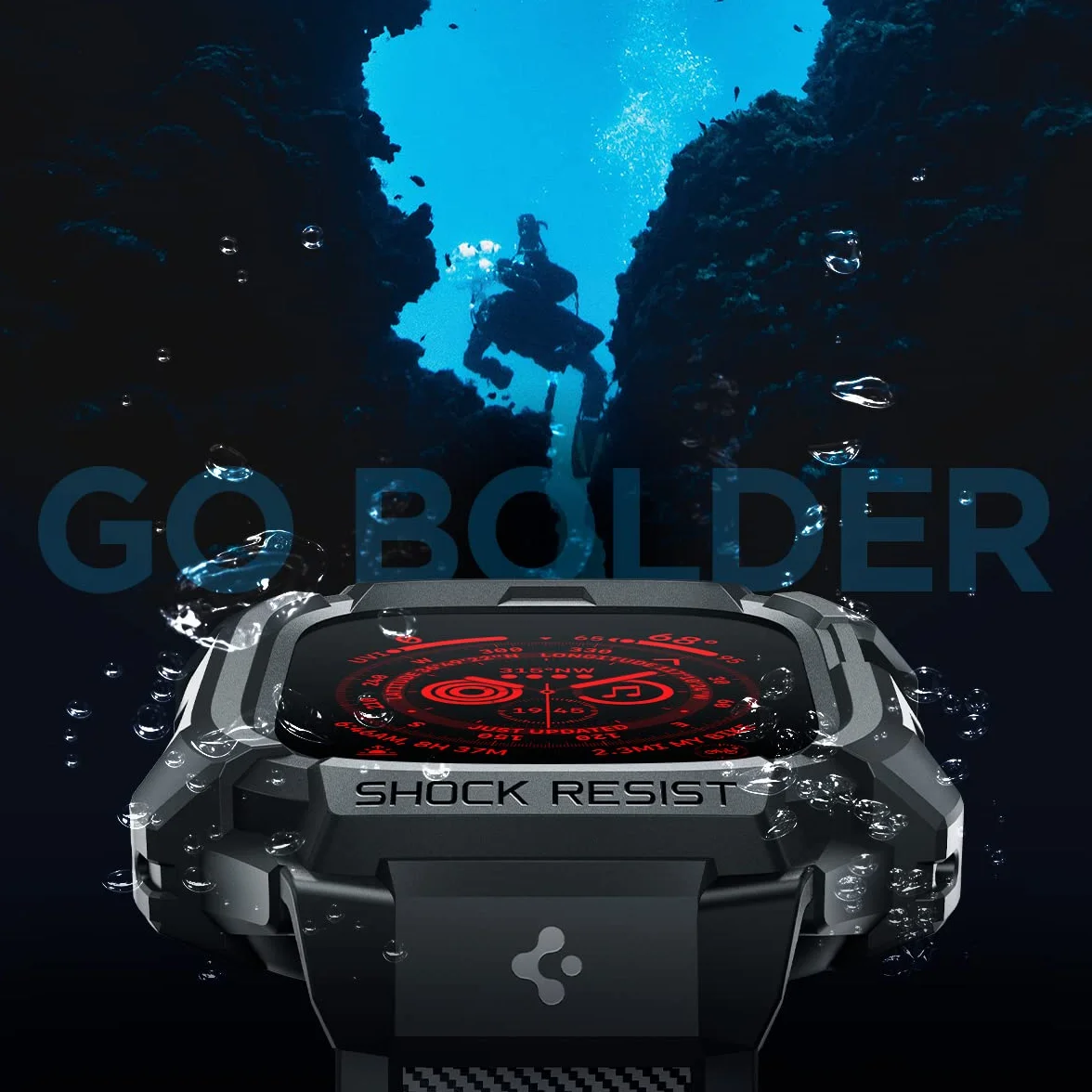 Spigen Rugged Armor Pro zaprojektowane dla Apple Watch Ultra 49 mm etui z paskiem - czarne
