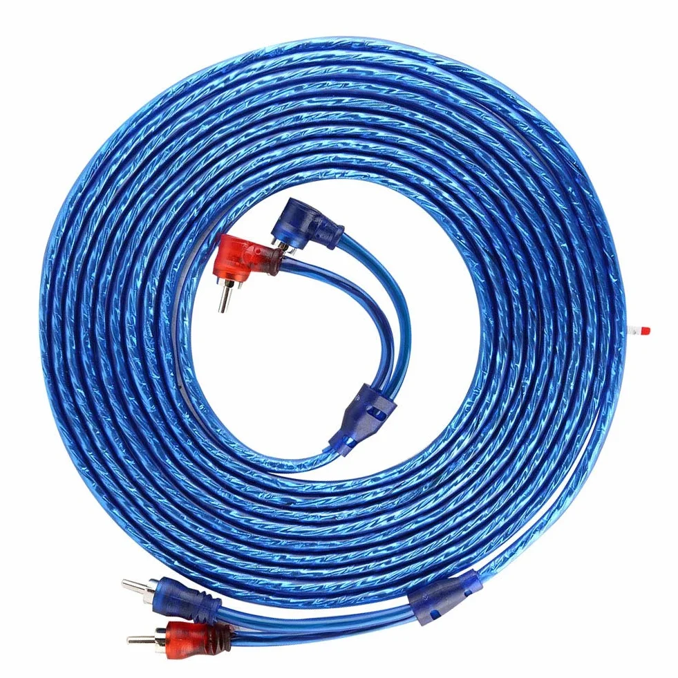 Qiilu 5 Meter Car-Audio-Kabel, AUTO Car Blue Transparentes Cinch-Audio-Verbindungskabel Ultra Flexibel
