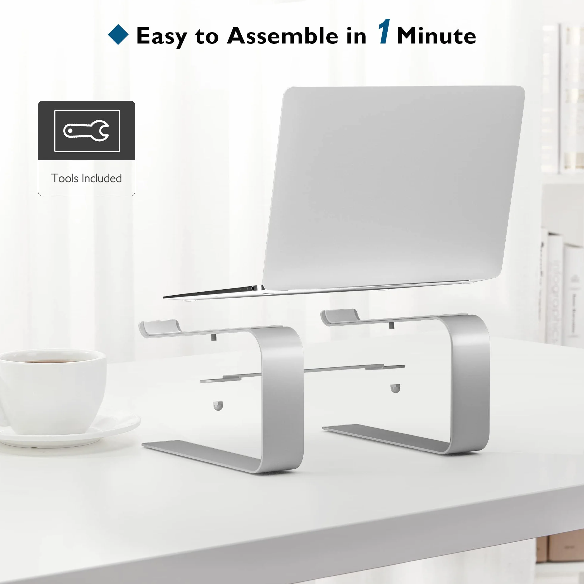 BONTEC Stojak na Laptopa Ergonomiczny, Regulowana Wysokość do 14 cm, Kompatybilny z Laptopami 10-17,3", Stojak Riser na Biurko z Odprowadzaniem Ciepła, Srebrny, Zwiększa Komfort i Poprawia Postawę