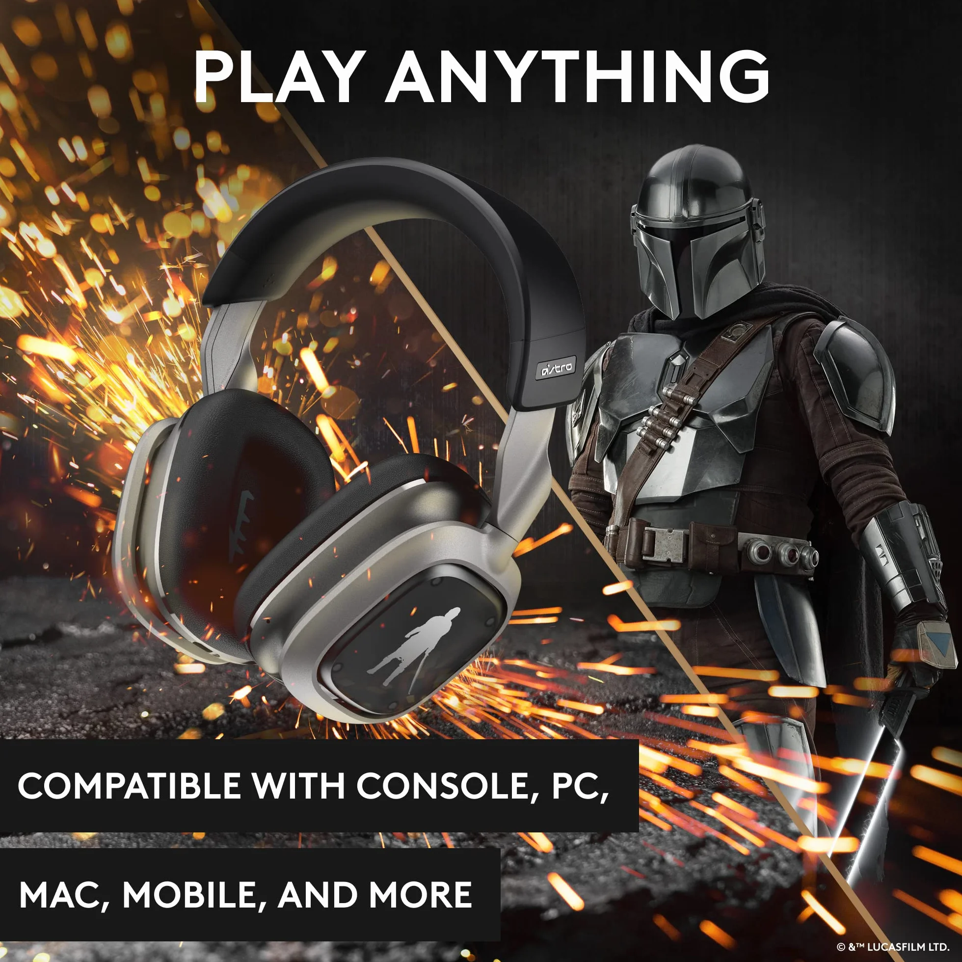 Logitech G Astro A30 Lightspeed Bezprzewodowy Zestaw Słuchawkowy Gamingowy do Xbox - Bluetooth, USB-C, The Mandalorian Edition Srebro