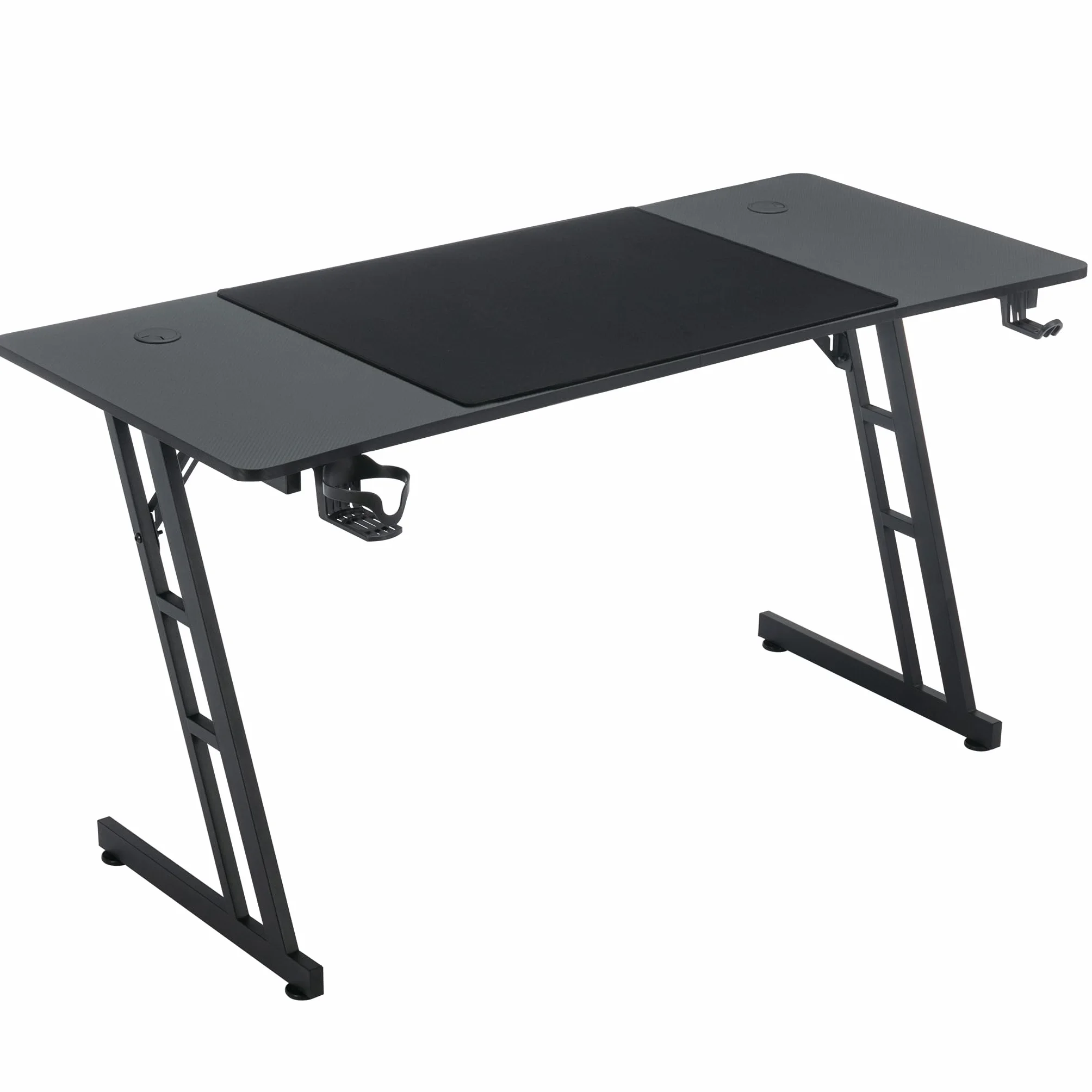 XMTECH 140 x 60 cm stolik gamingowy, biurko z ramą w kształcie litery Z, biurko komputerowe z powierzchnią z włókna węglowego, ergonomiczny stół komputera z hakiem na słuchawki i uchwytem na napoje