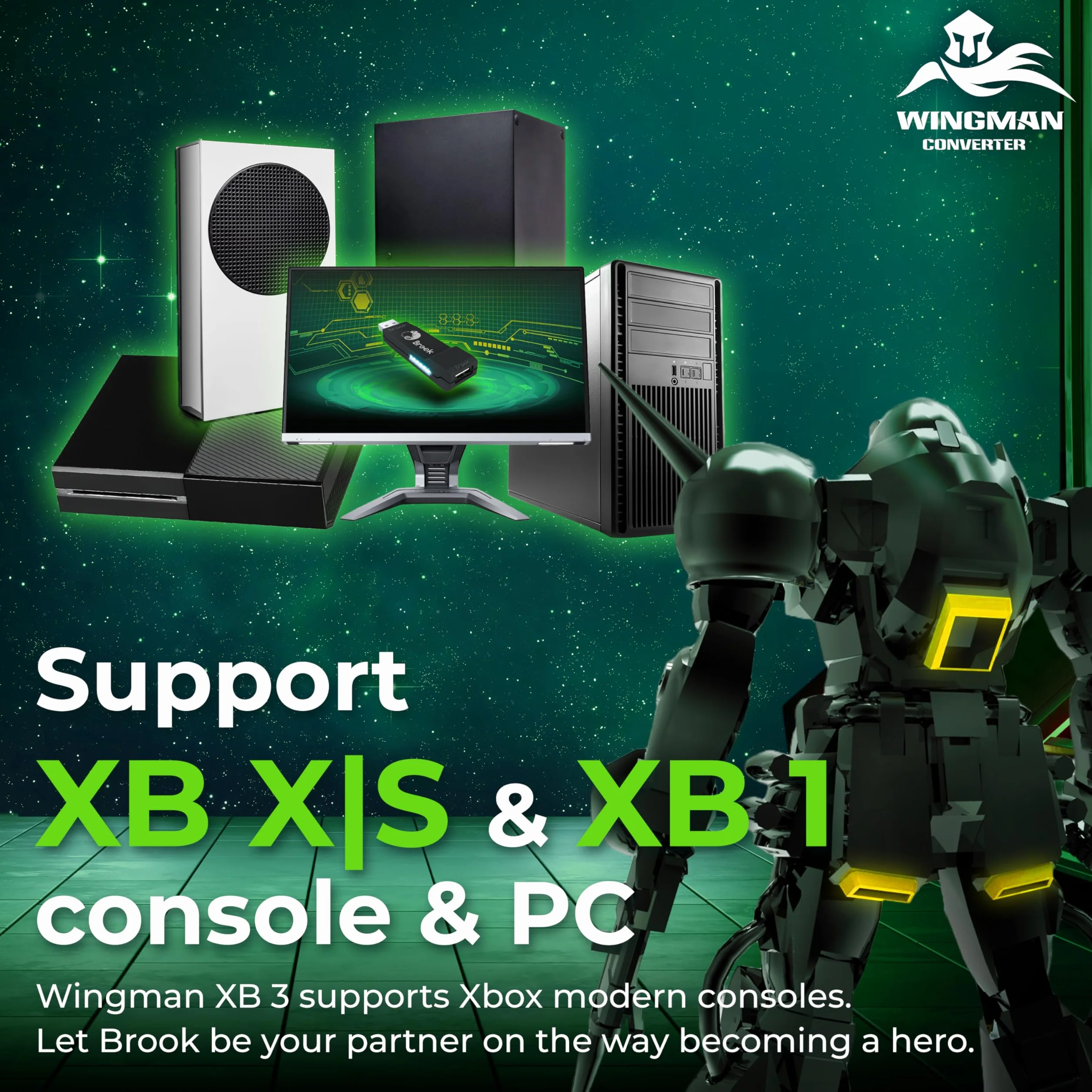 Brook Wingman XB 3 Converter - Podnieś poziom swojej gry: Bezprzewodowy adapter do Xbox Series X/S, Xbox One i PC z funkcjami Remap i Turbo [Oficjalna edycja ekskluzywna]