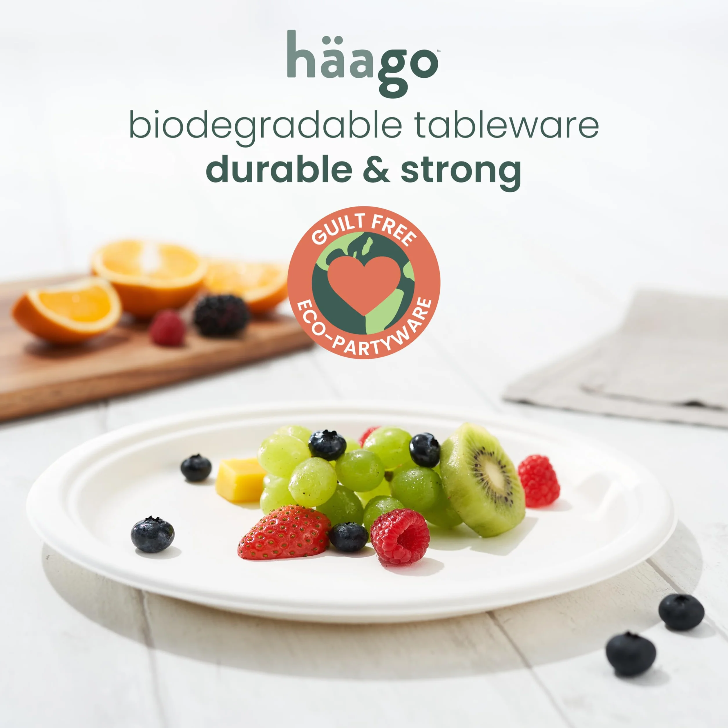 HAAGO 100 biodegradowalnych jednorazowych talerzy z trzciny cukrowej (26cm) - Duże talerze imprezowe - solidne, sztywne i wodoodporne - przyjazne dla środowiska i kompostowalne