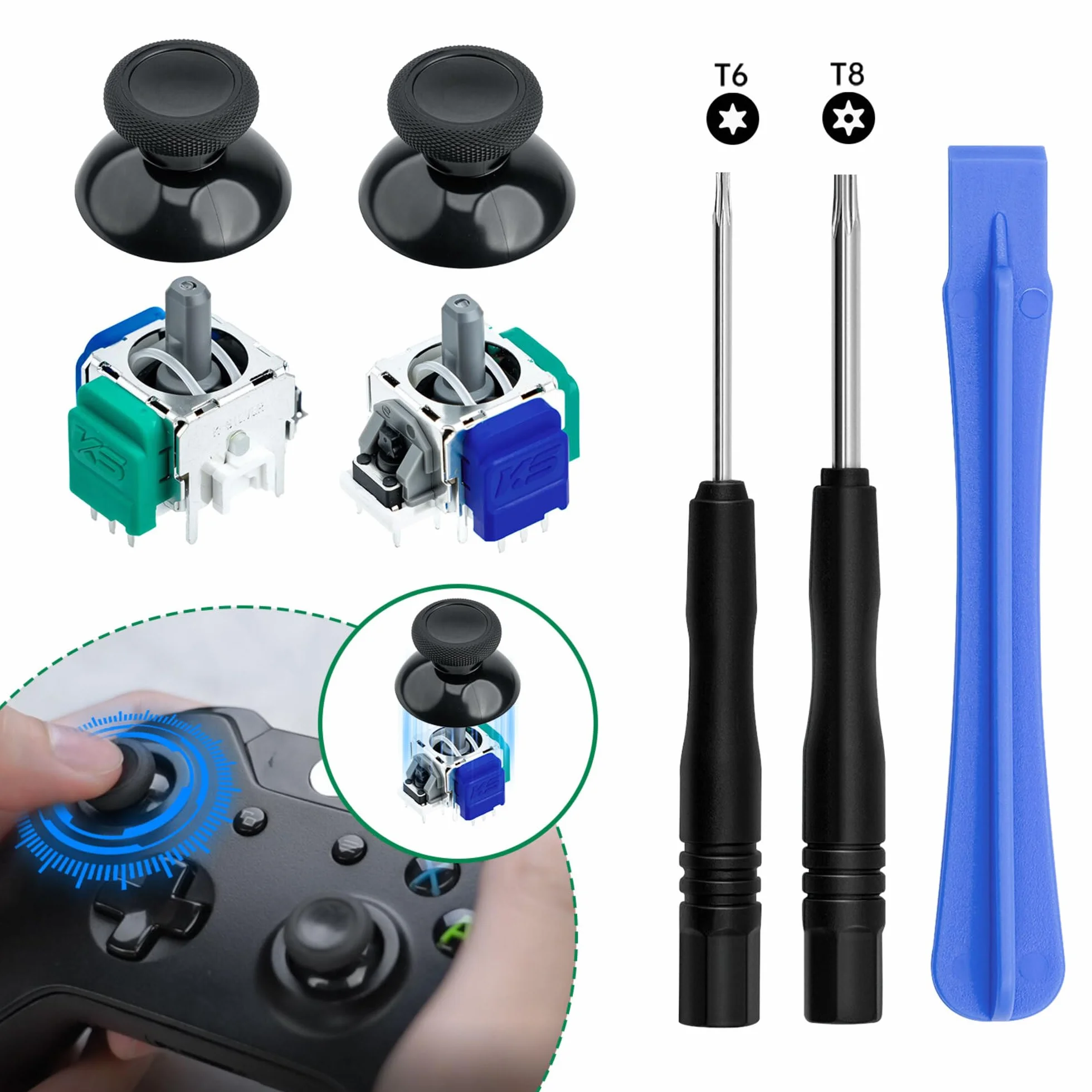 Tolesum Zestaw wymiennych analogowych drążków joysticka TMR Effect do kontrolerów Xbox Series X/S, Xbox One i Xbox One X/S z narzędziami naprawczymi (wymagane spawanie) Bez dryftu – czarny