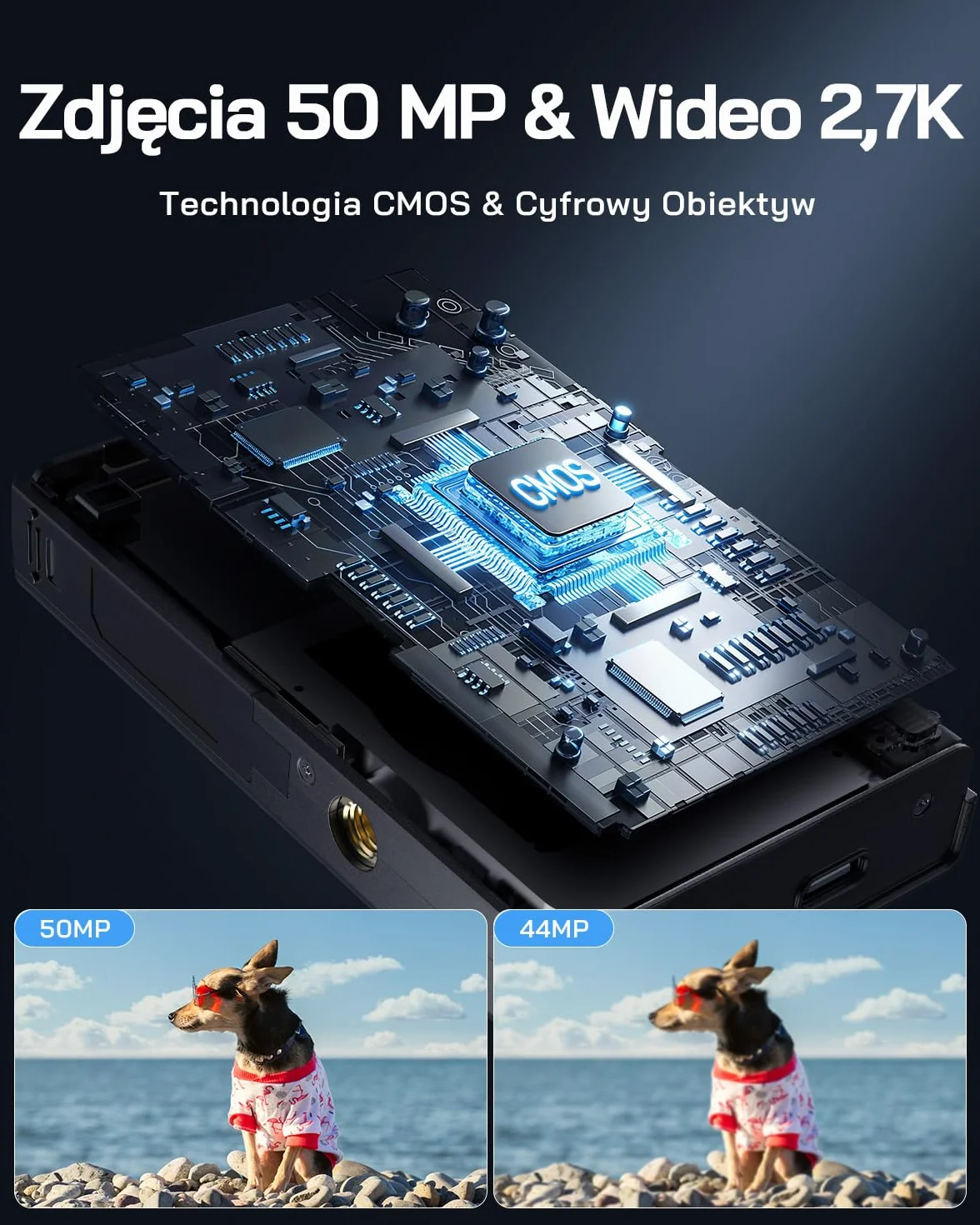 WOLFANG Aparat cyfrowy, 2,7 K Kids Camera do fotografii, 50 MP, kompaktowa kamera vloggowa, 16 x cyfrowy zoom, automatyczny punkt skupienia i strzelanie, prezent dla studentów, nastolatków