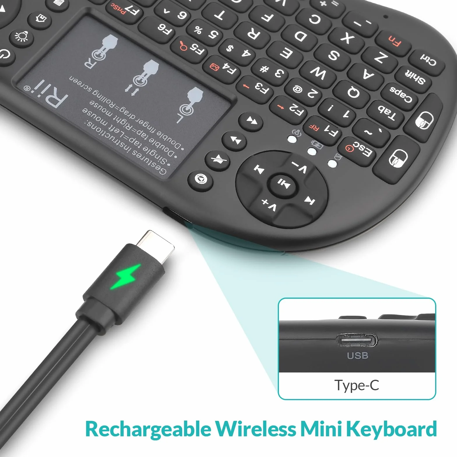 Rii i8+ bezprzewodowa klawiatura 2,4 GHz z myszą Touchpad - czarna