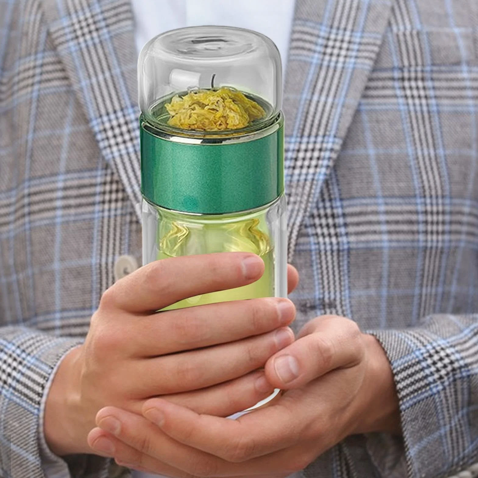 Infusifie Zaparzacz do herbaty 3 w 1 szklany butelka z podwójną warstwą separacji herbaty i wody szczelny