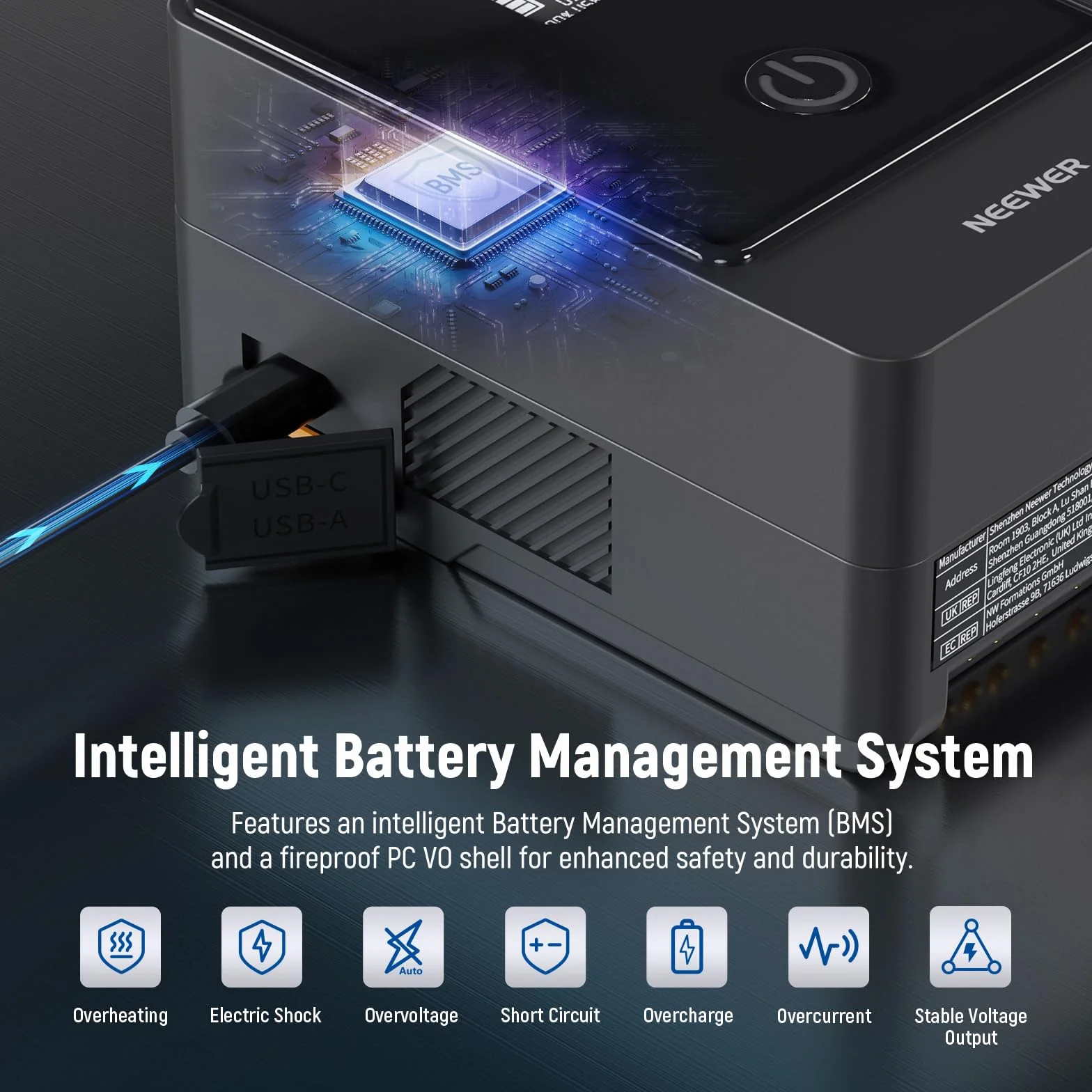 NEEWER Bateria mini V, 6800 mAh, 99 Wh, 14,5 V, bateria mini V z 65 W PD typ C/D Tap/BP/USB A/podwójny port DC/wyświetlacz OLED do kamery wideo kompatybilny z SmallRig BMPCC 4k 6k, PS099E