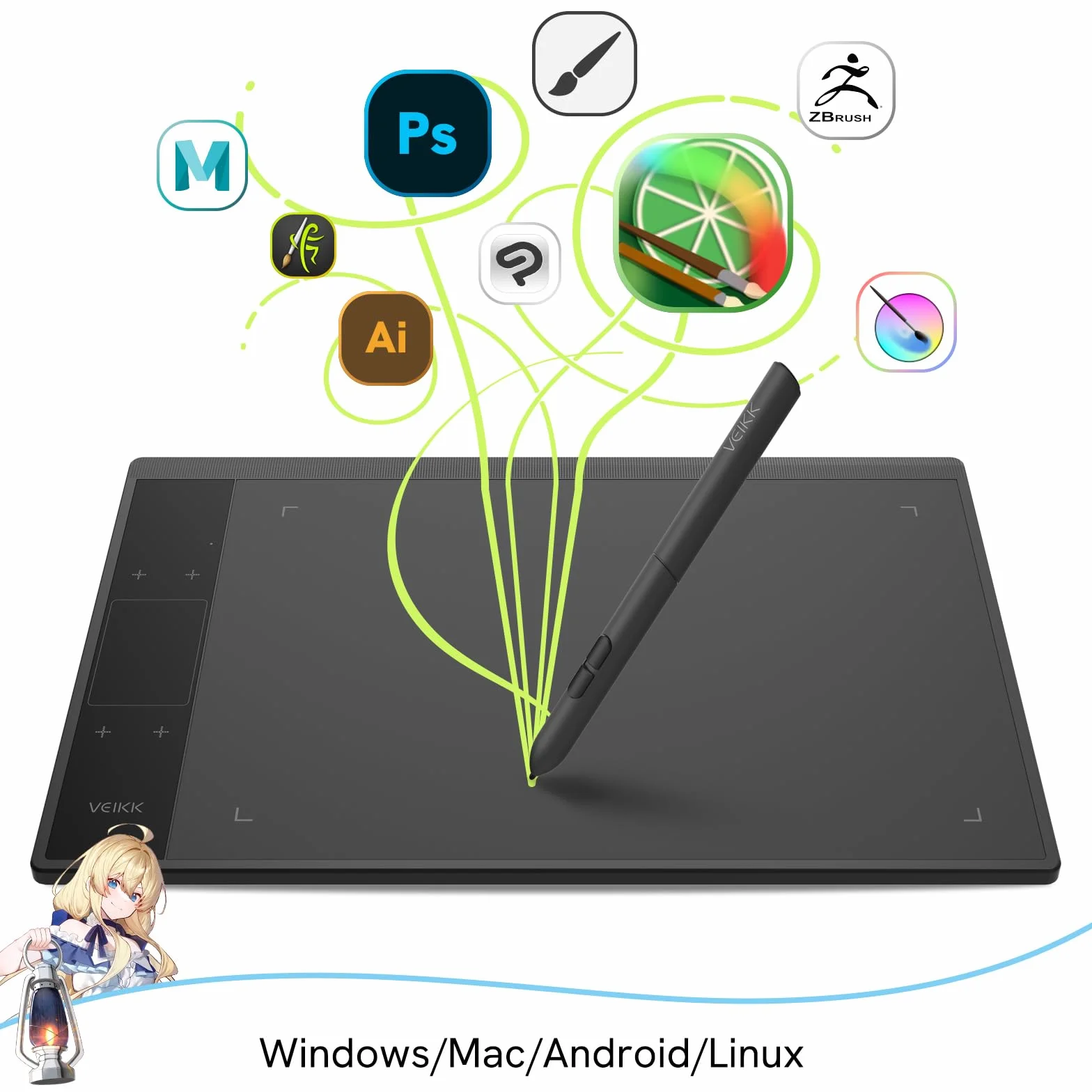 VEIKK Tablet graficzny A30 V2 10 x 6 cali z piórem bez baterii i 8192 profesjonalnymi poziomami ciśnienia
